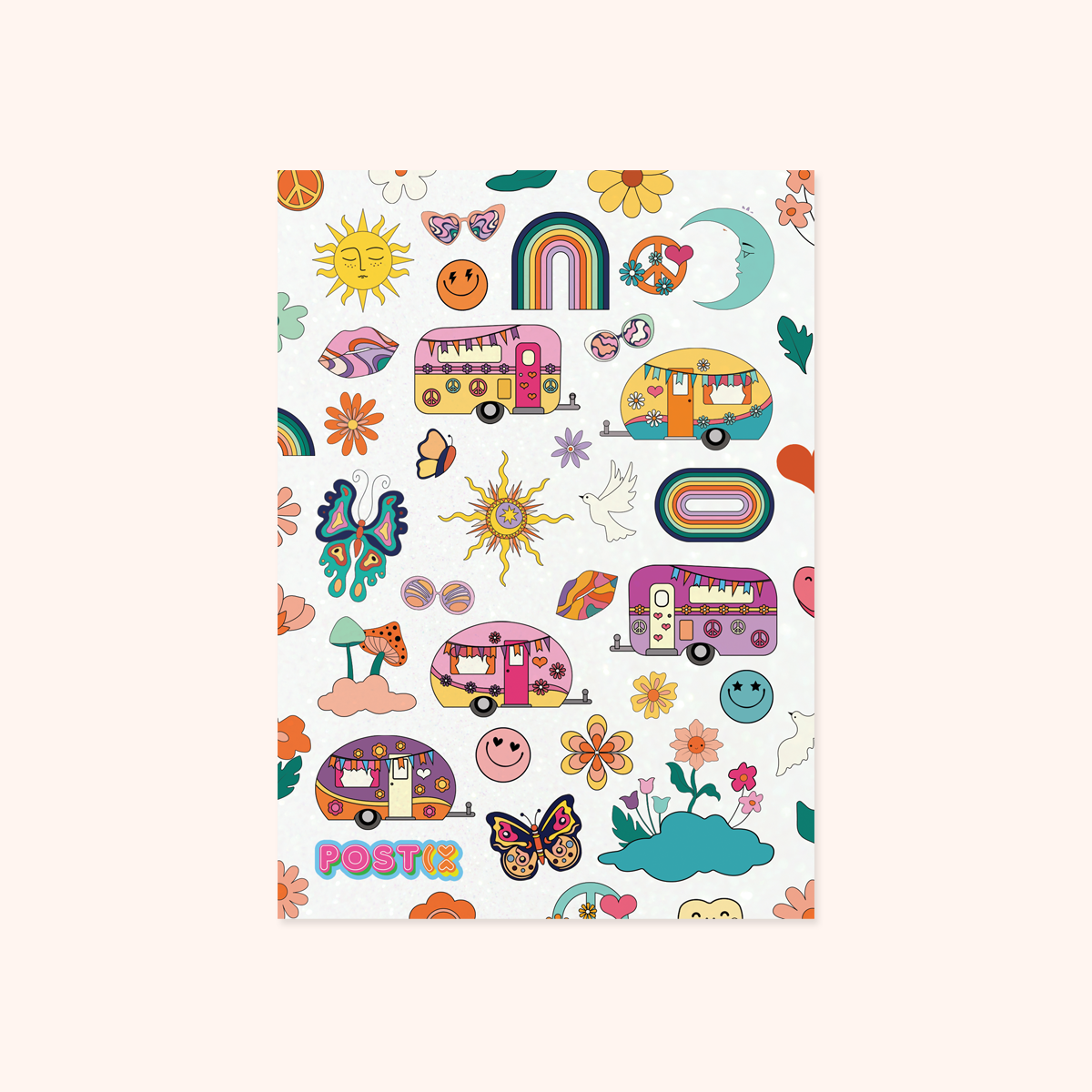  Hippy Trip A6 Glitter Sticker Sheet、mySite、ghnorth