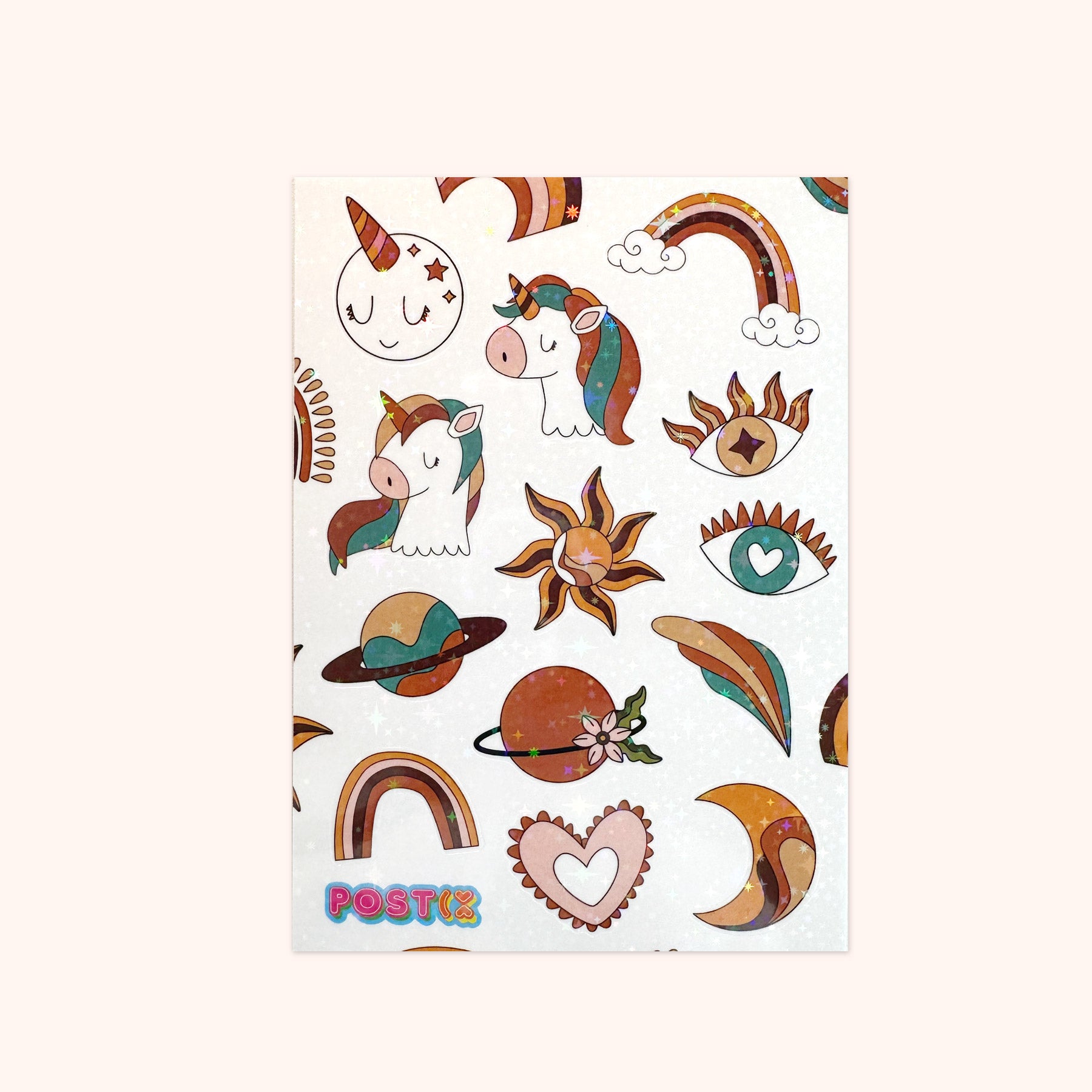  Hippy Magic Unicorns A6 Hologram Sticker Sheet、mySite、ghnorth