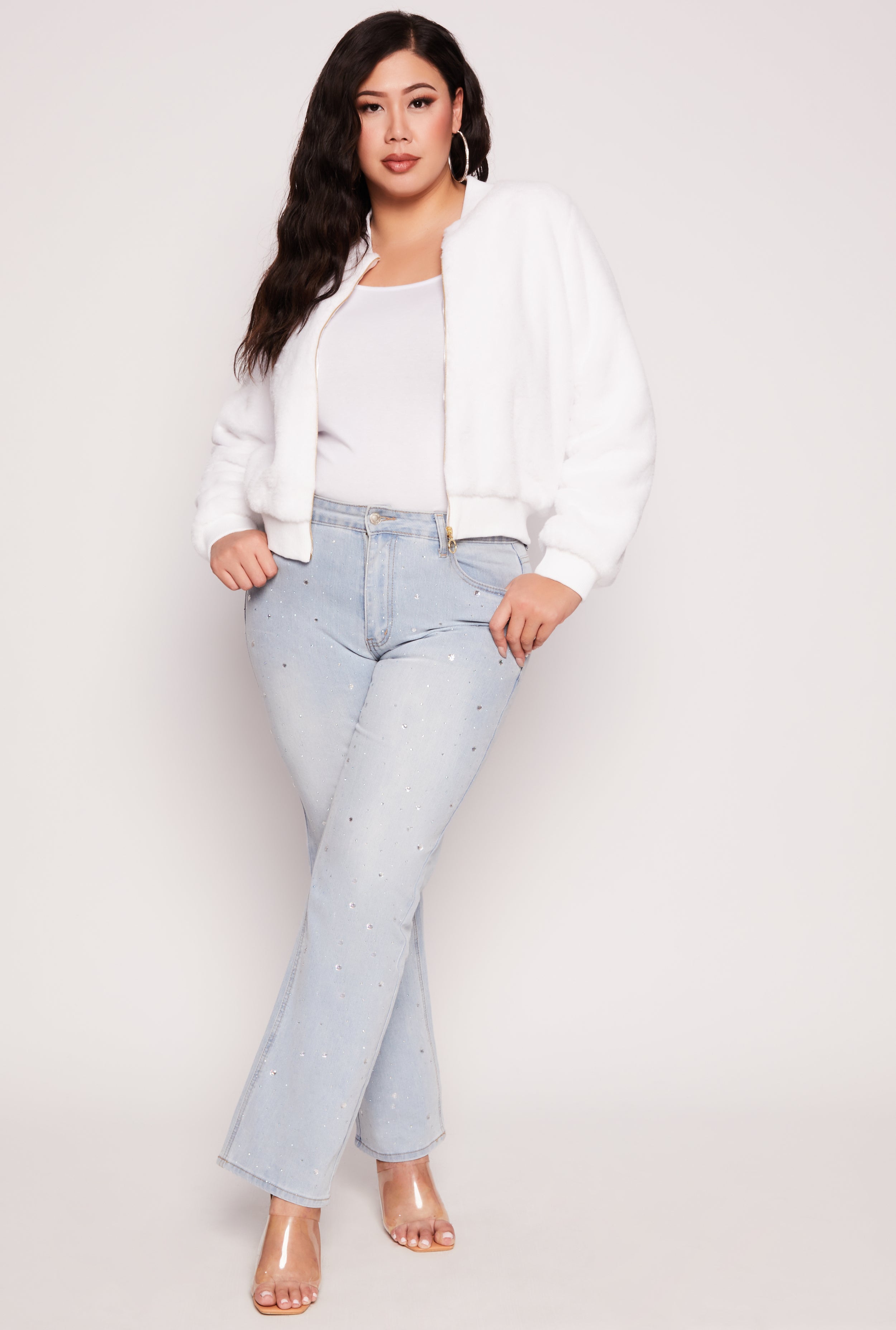 Plus Size Faux Fur Bomber Jacket、mySite、camillekostekn