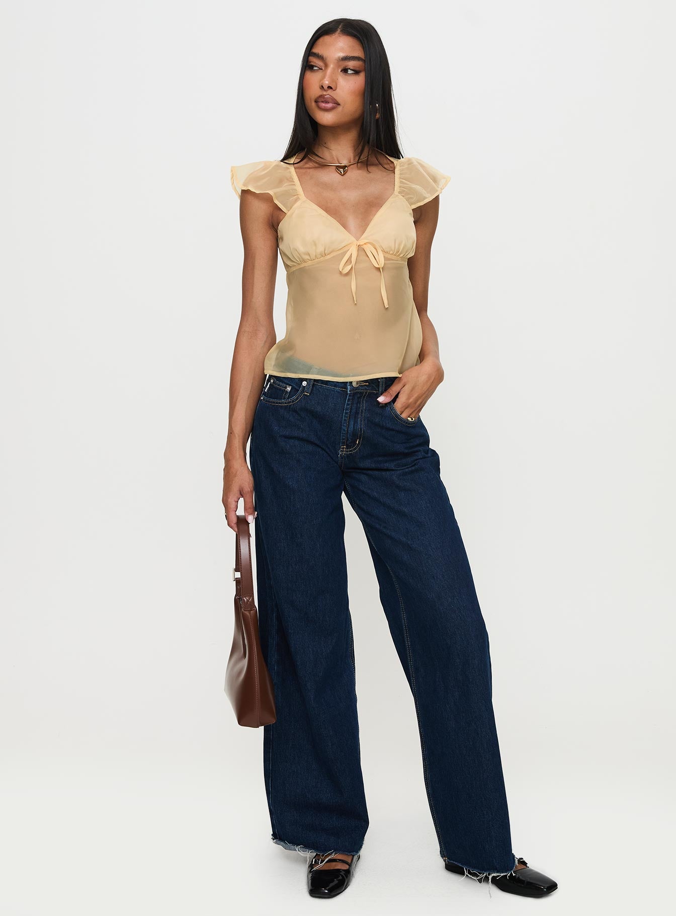 Keysia Cap Sleeve Sheer Top Apricot、mySite、solidvoid