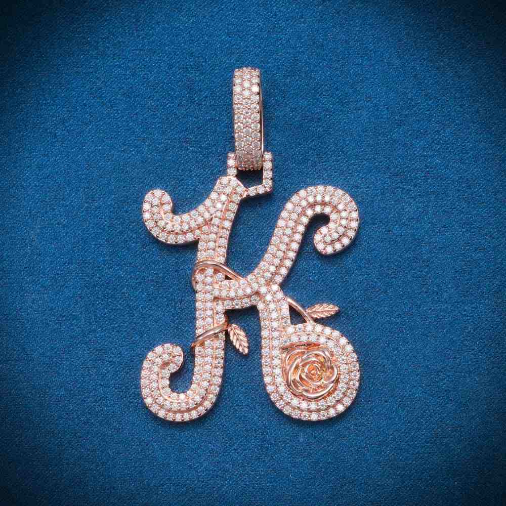 Moissanite Letter K Pendant 14K Rose Gold、mySite、hinf8tx79