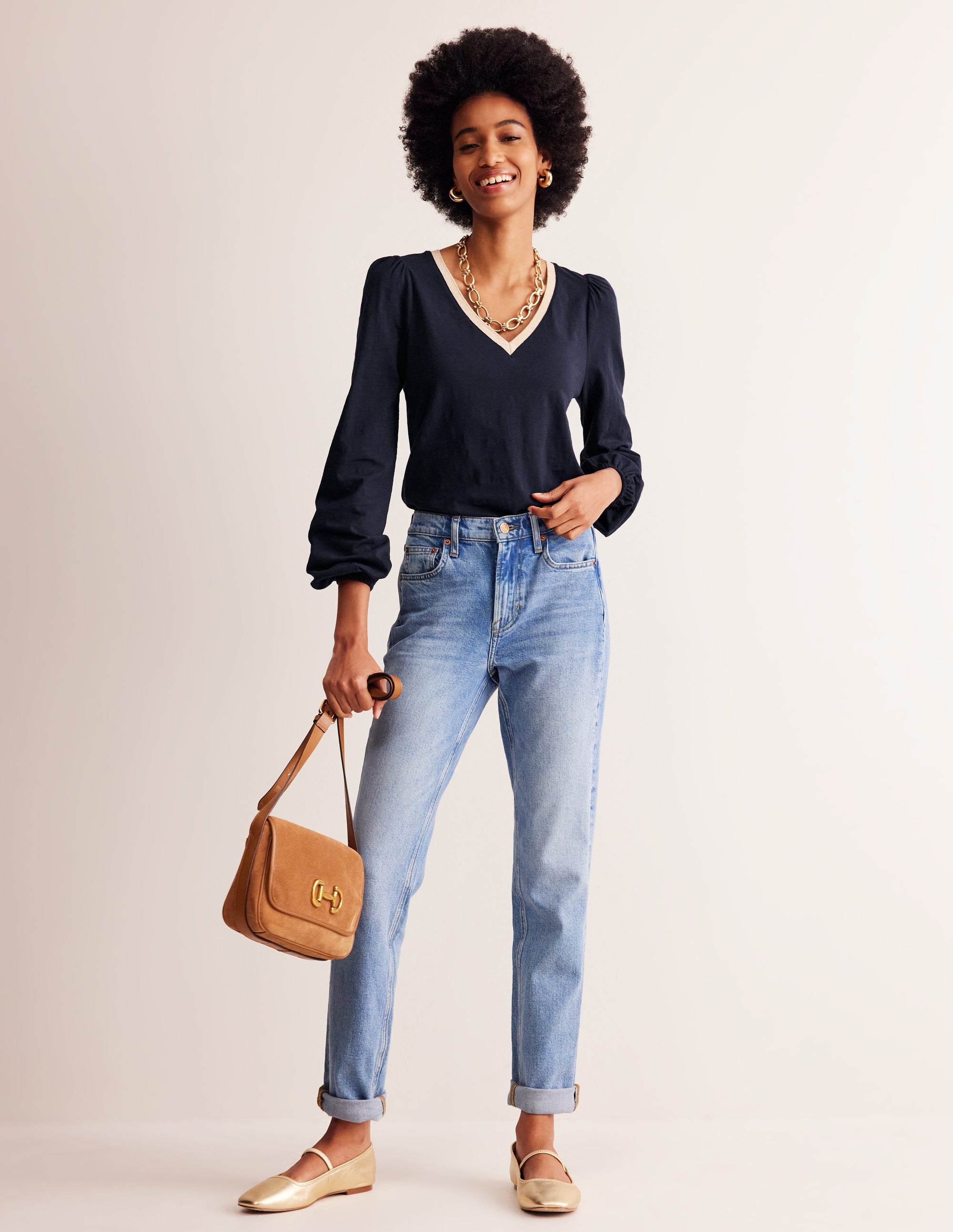  Metallic Trim Long Sleeve Top-Navy、mySite、ashleygrahame