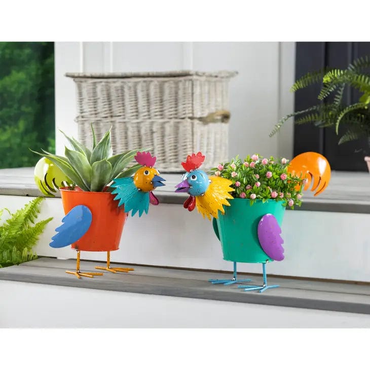 Colorful Metal Pig or Rooster Planter 2 Asst、mySite、g9winljtr