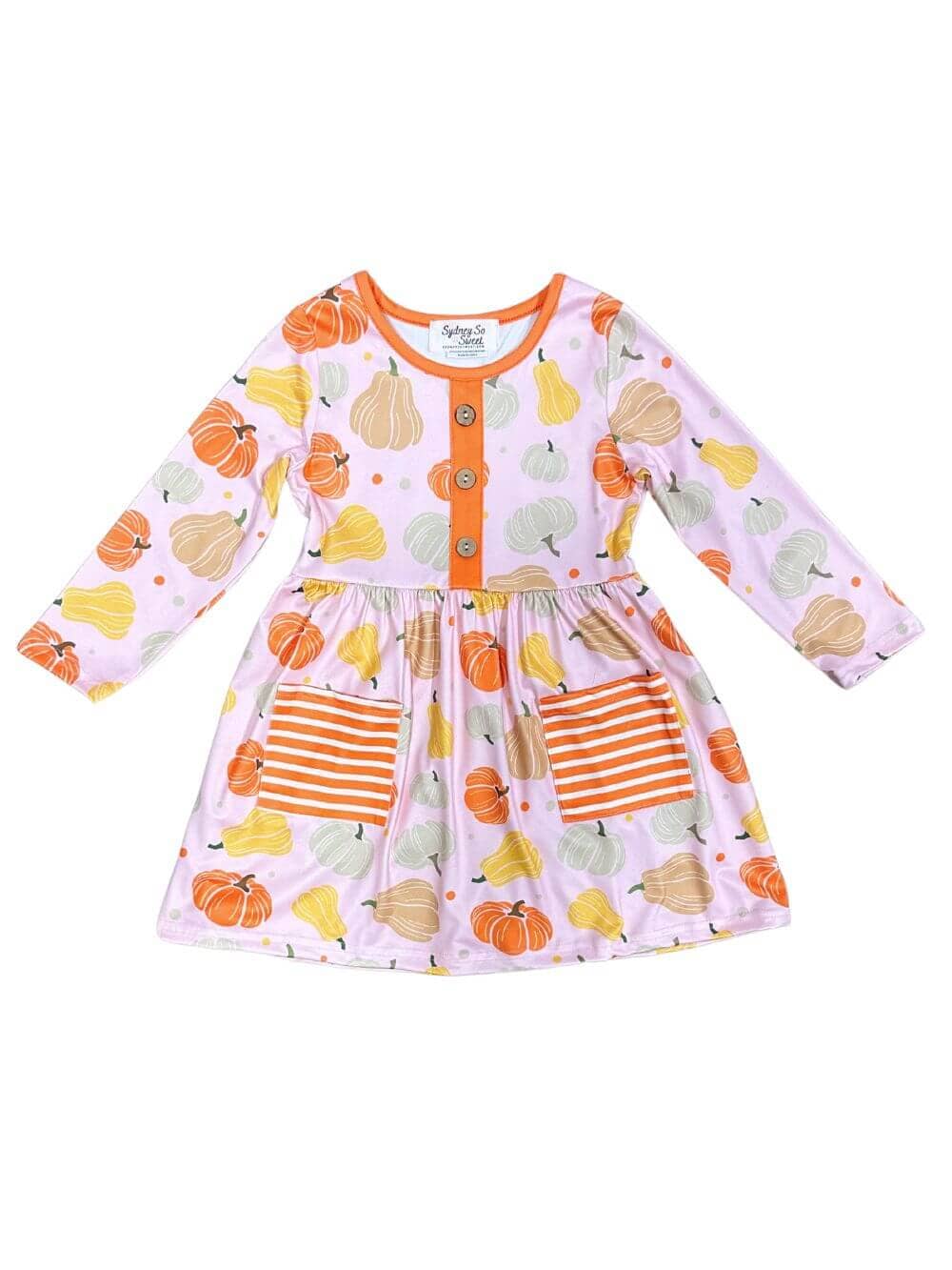 Pumpkin Season Orange Striped Pocket Girls Dress、mySite、camillekostekn