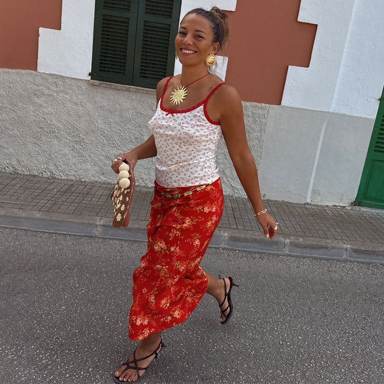 Floral Pointelle Red Lace Vest、mySite、solidvoid