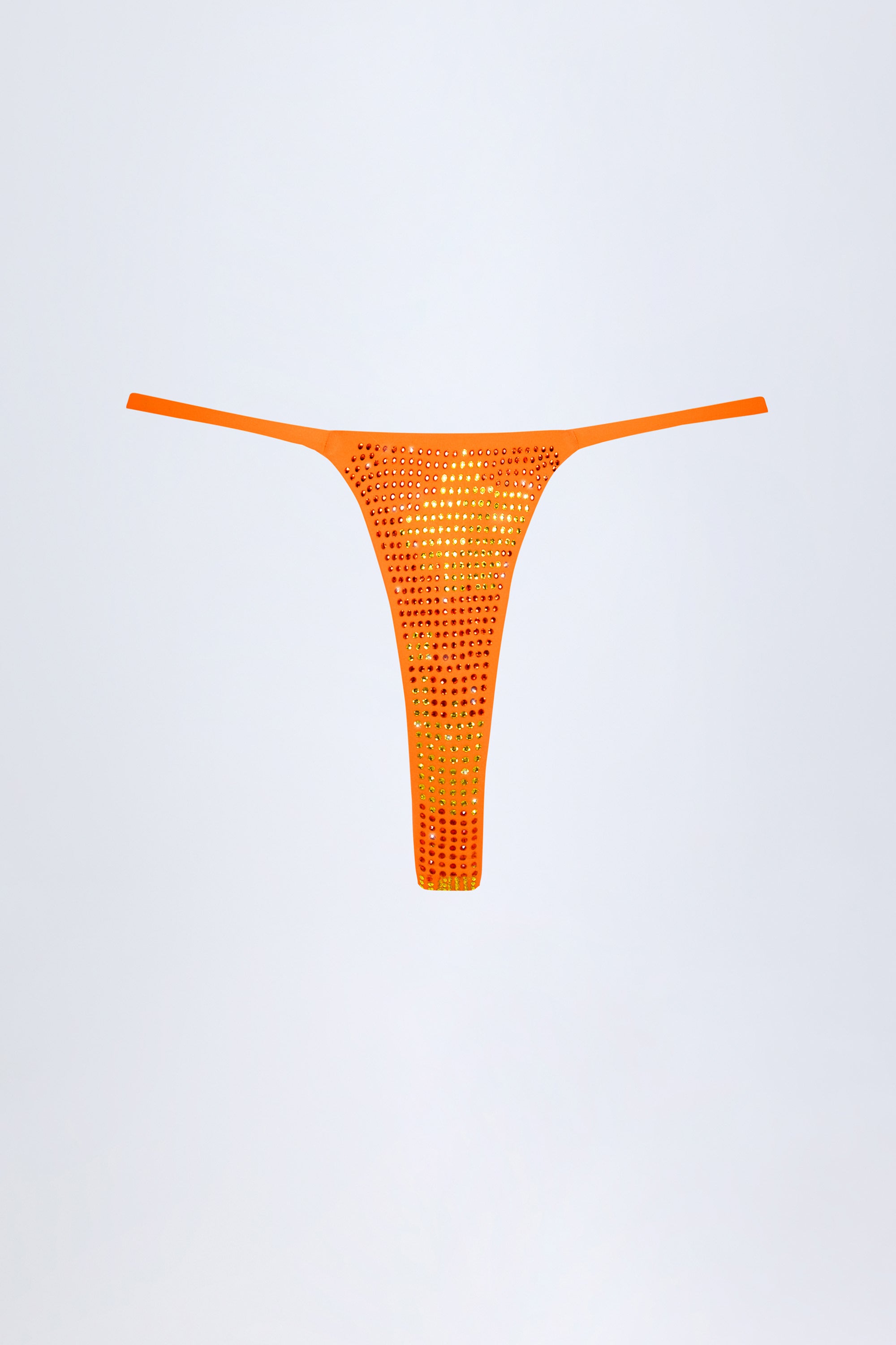  Embellished Thong Bikini Bottoms in Orange Tropical Hotfix、mySite、sugarbowlscore