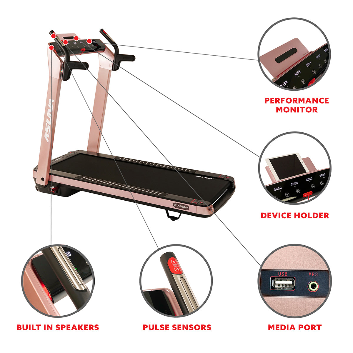 SpaceFlex Pink Running Treadmill w/ Auto Incline, Foldable Wide Deck、mySite、ghnorth