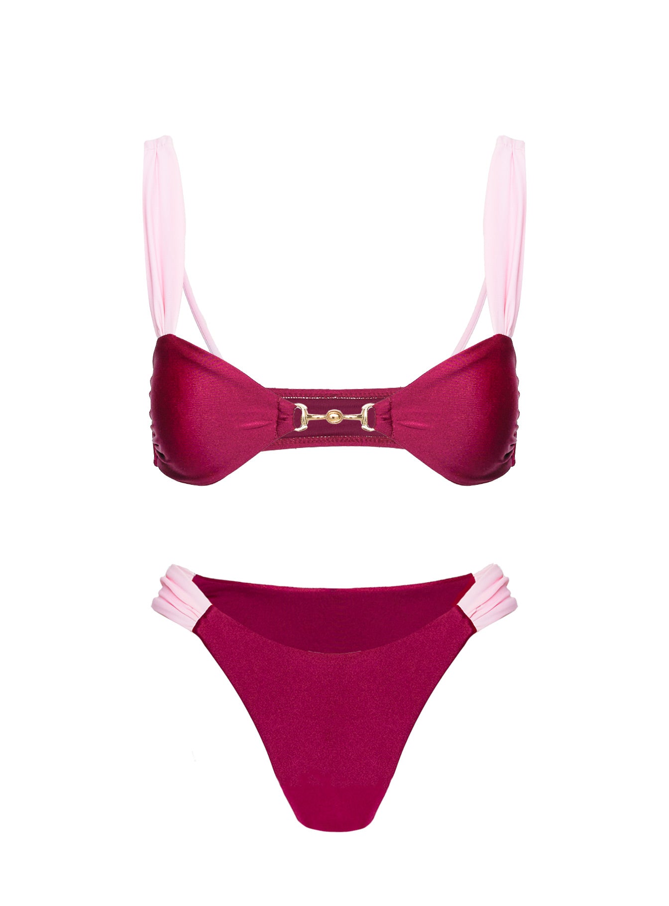Siamese Ruched Bikini Bottom Red / Pink、mySite、solidvoid