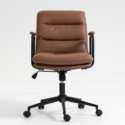 Office Chair,Mid Back Home Office Desk Task Chair with Wheels and Arms Ergonomic PU Leather Computer Rolling Swivel Chair with Padded Armrest,The back of the chair can recline 40° (Brown)、、casual