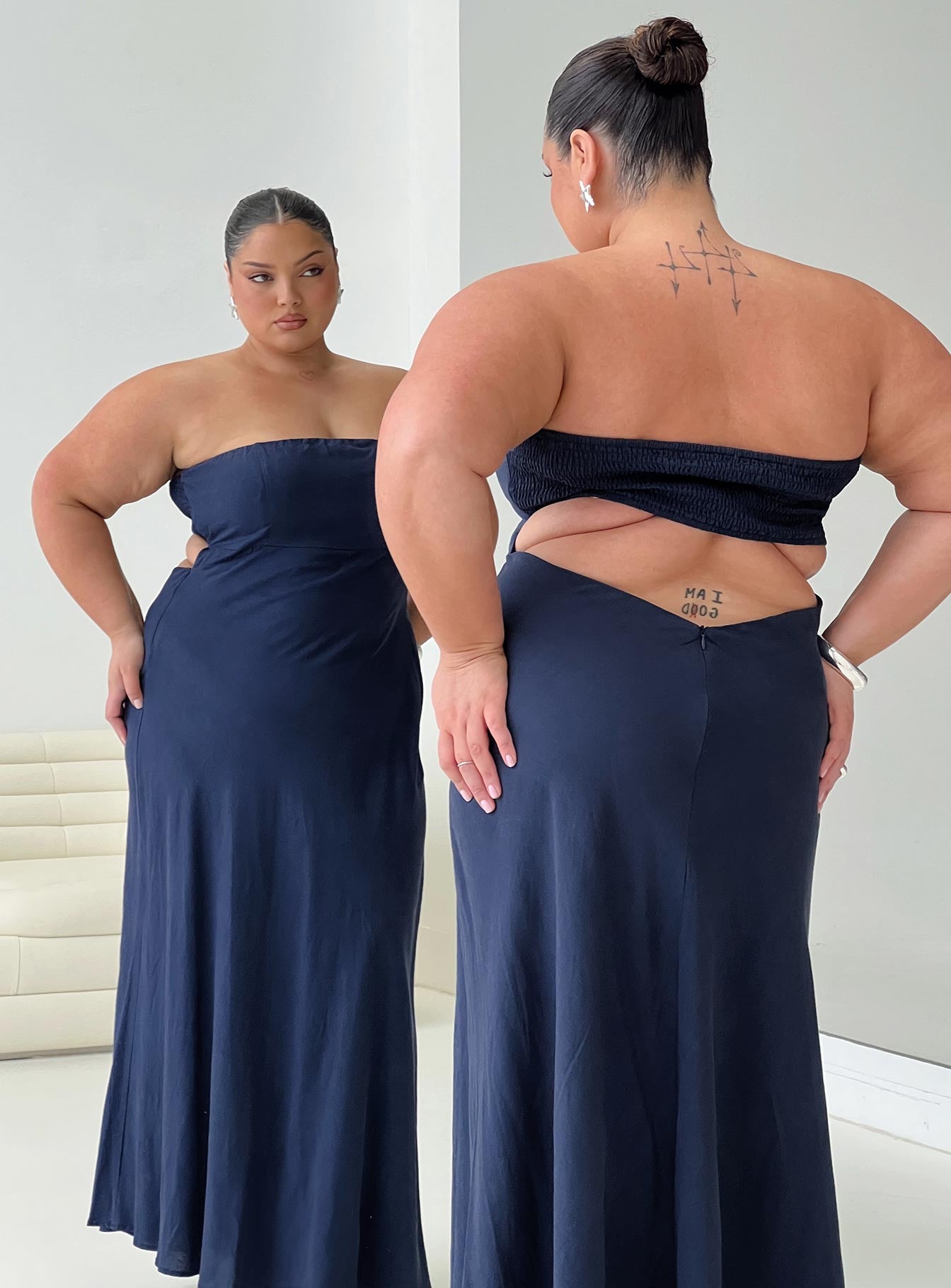 Yahir Strapless Maxi Dress Navy Curve、mySite、solidvoid