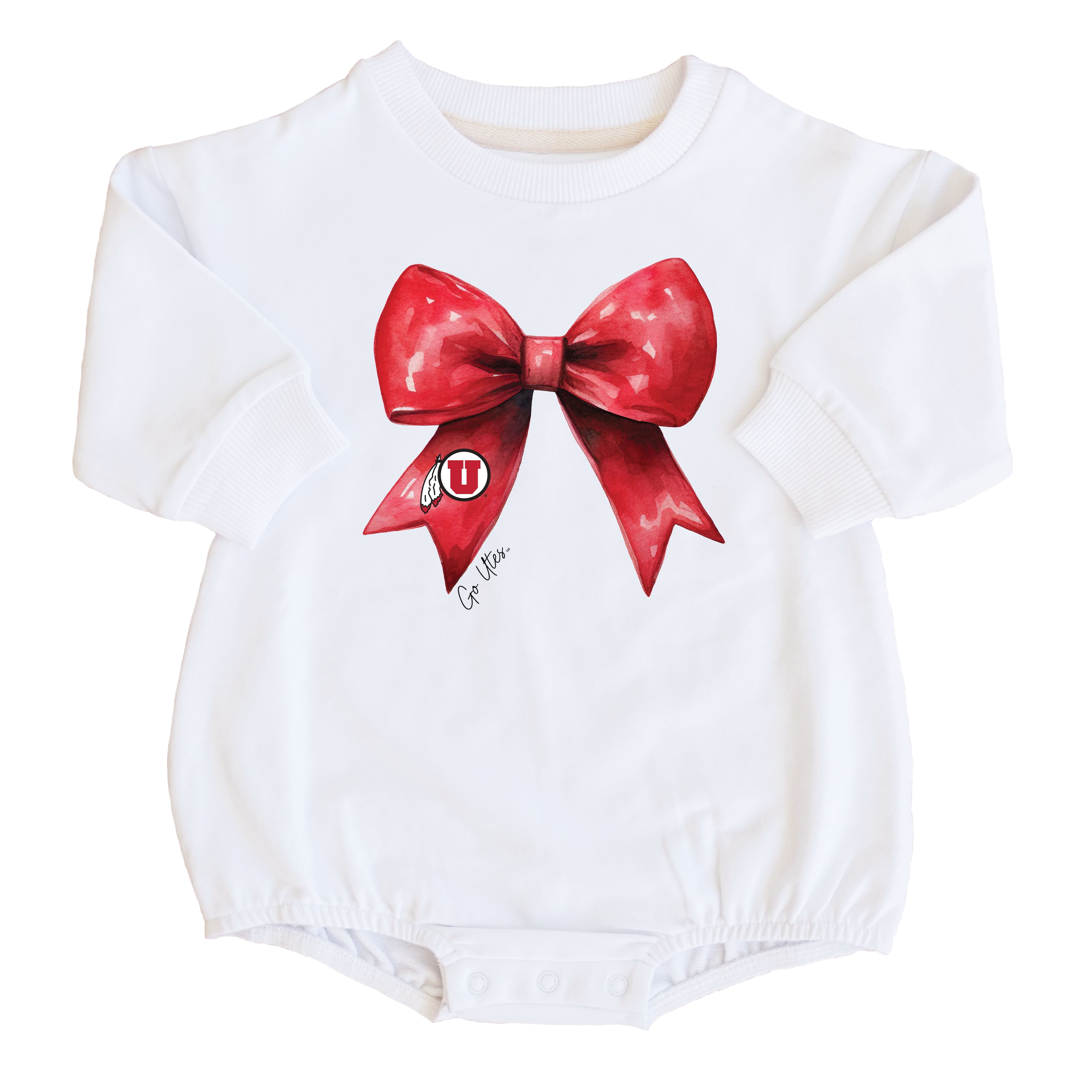  University of Utah | Footballs & Bows Graphic Sweatshirt Bubble Romper、mySite、layawaytickets