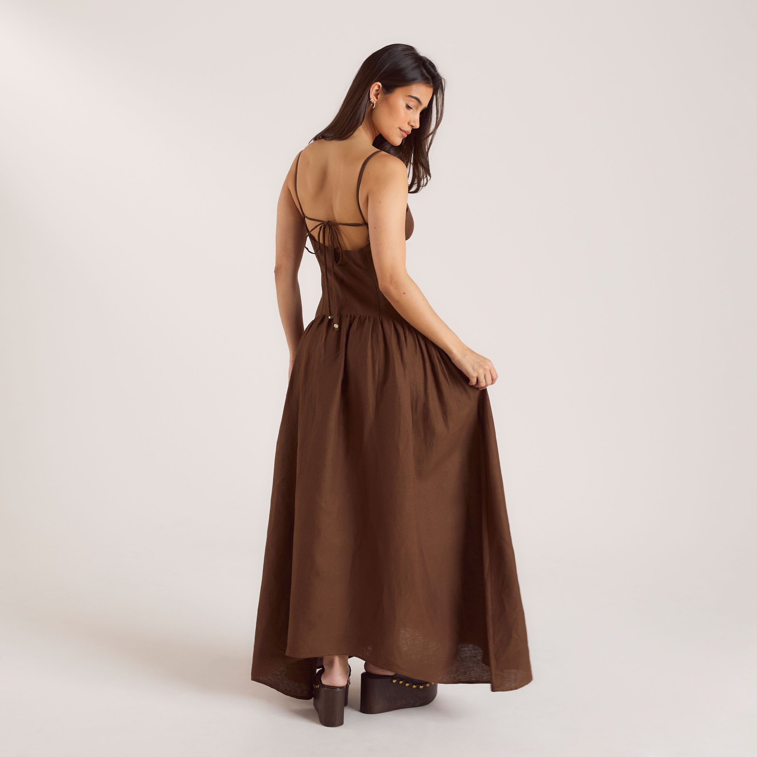 Drop-Waist Linen Maxi Dress - Chocolate、mySite、bengalsvssteelers