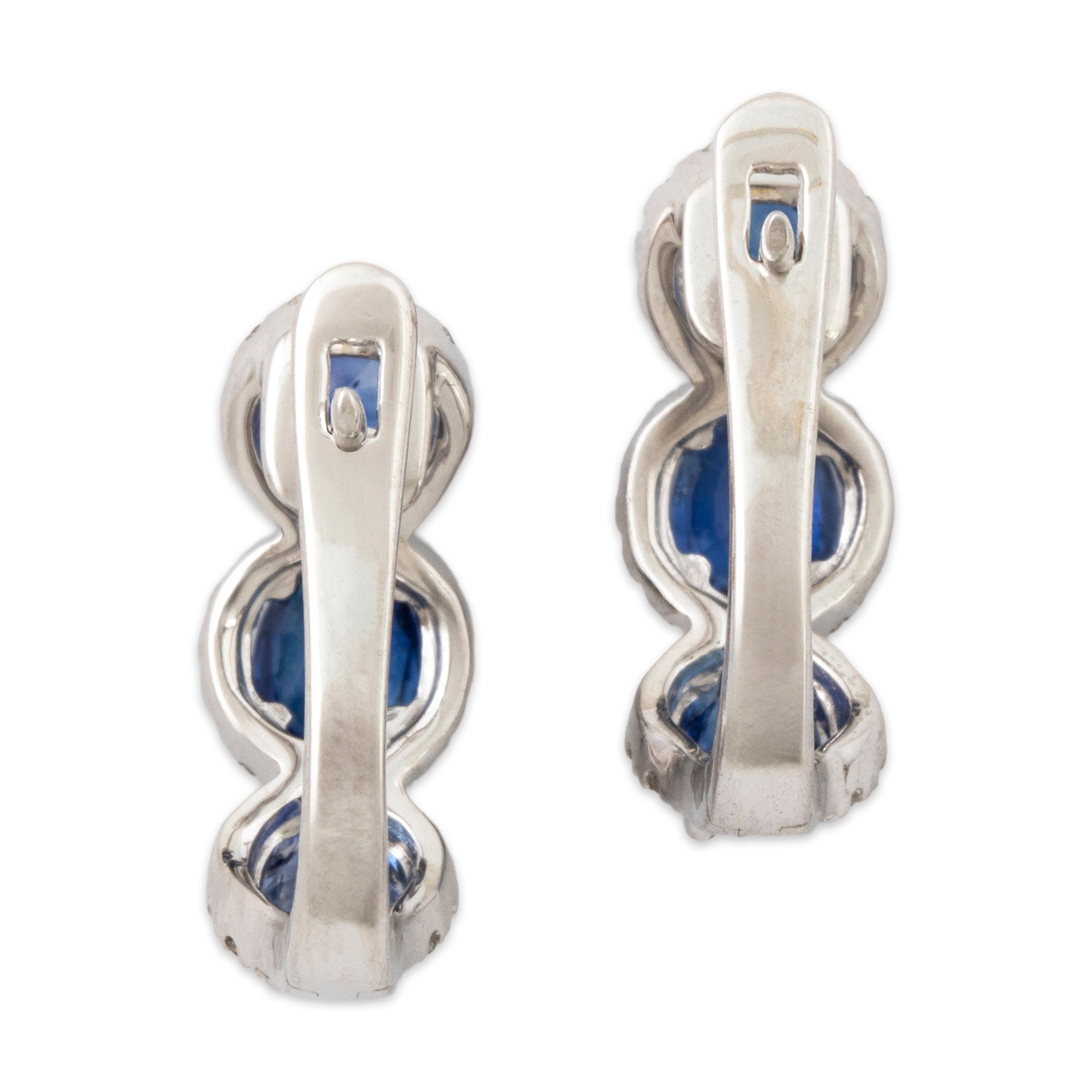 Estate 14k White Gold 1.50cttw Sapphire .2cttw Diamond Blue Trio Earrings、mySite、hinf8tx79