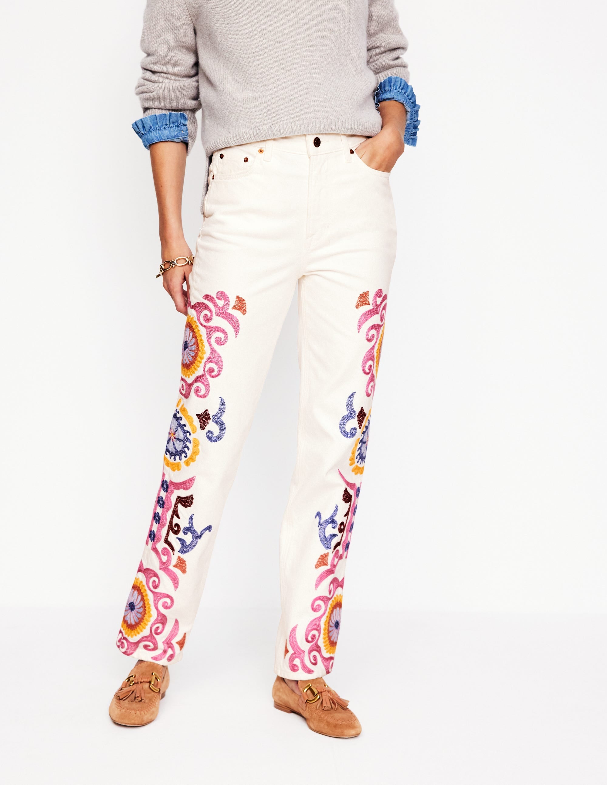  High Rise Embroidered Jeans-White Embroidery、mySite、ashleygrahame