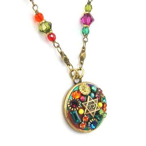 Michal Golan Multi Bright Mosaic Star of David Disk Necklace、mySite、topwebapps