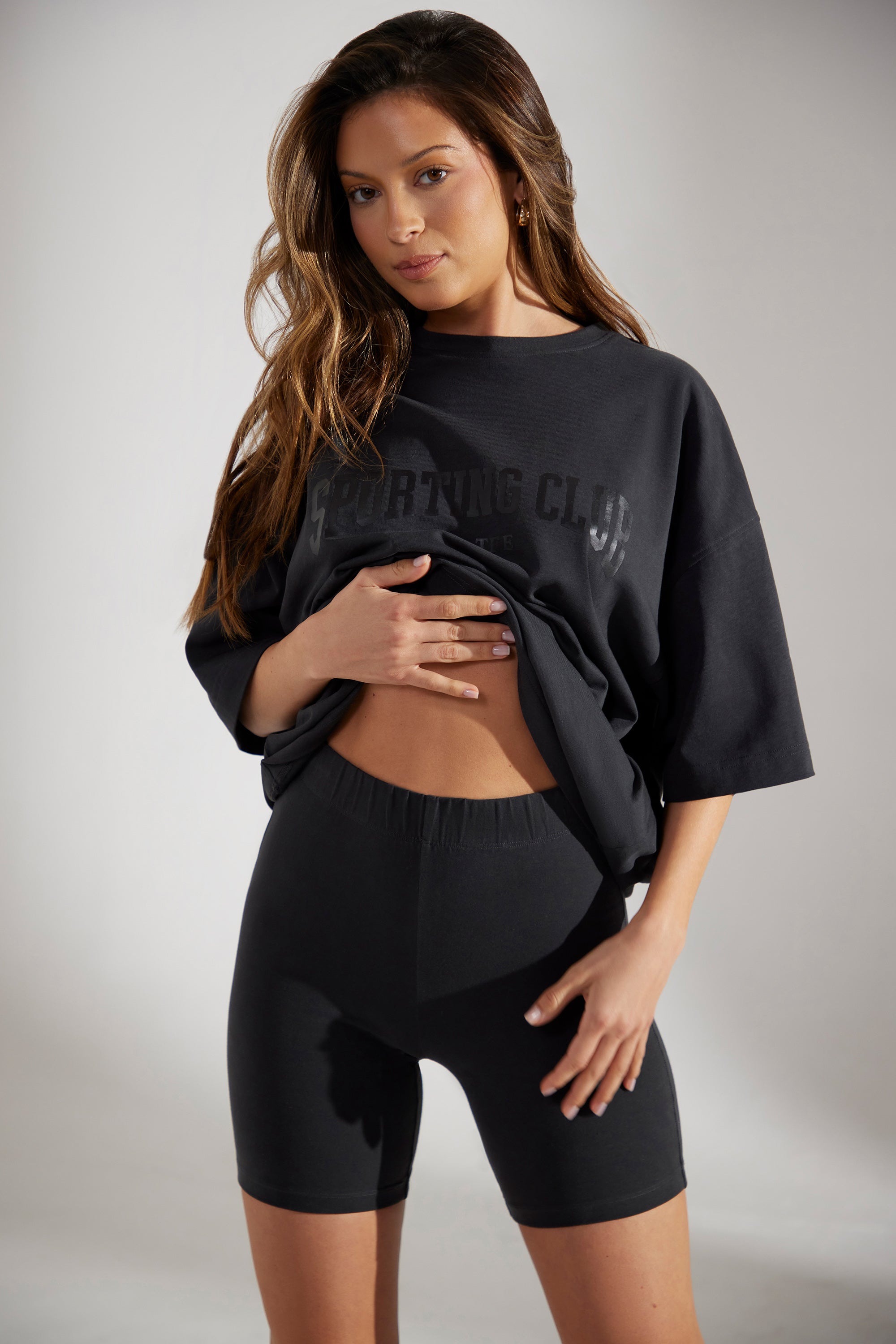 Soft Cotton Biker Shorts in Washed Black、mySite、solidvoid