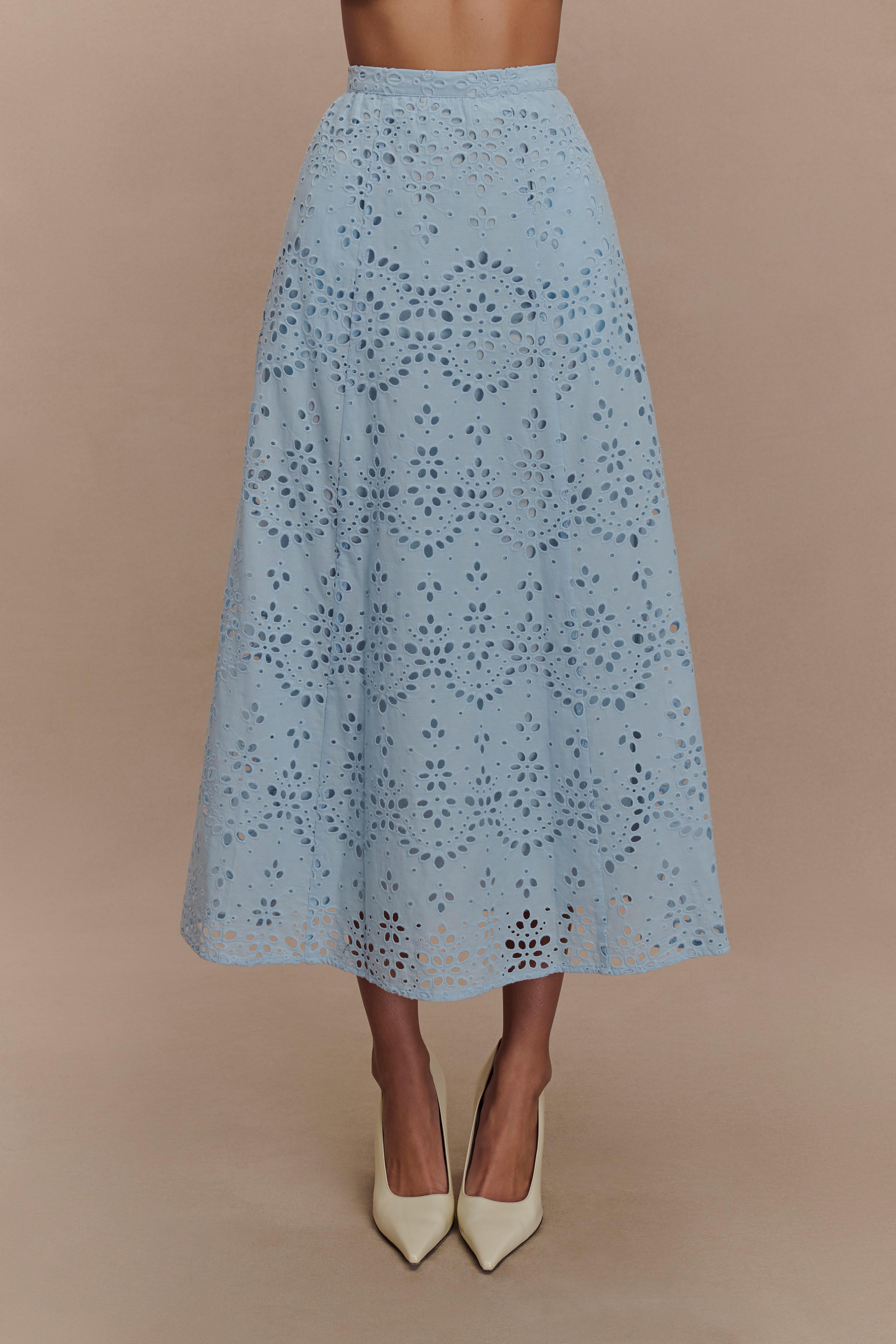 Arla Broderie Midi Skirt - Pale Cornflower Blue、mySite、solidvoid