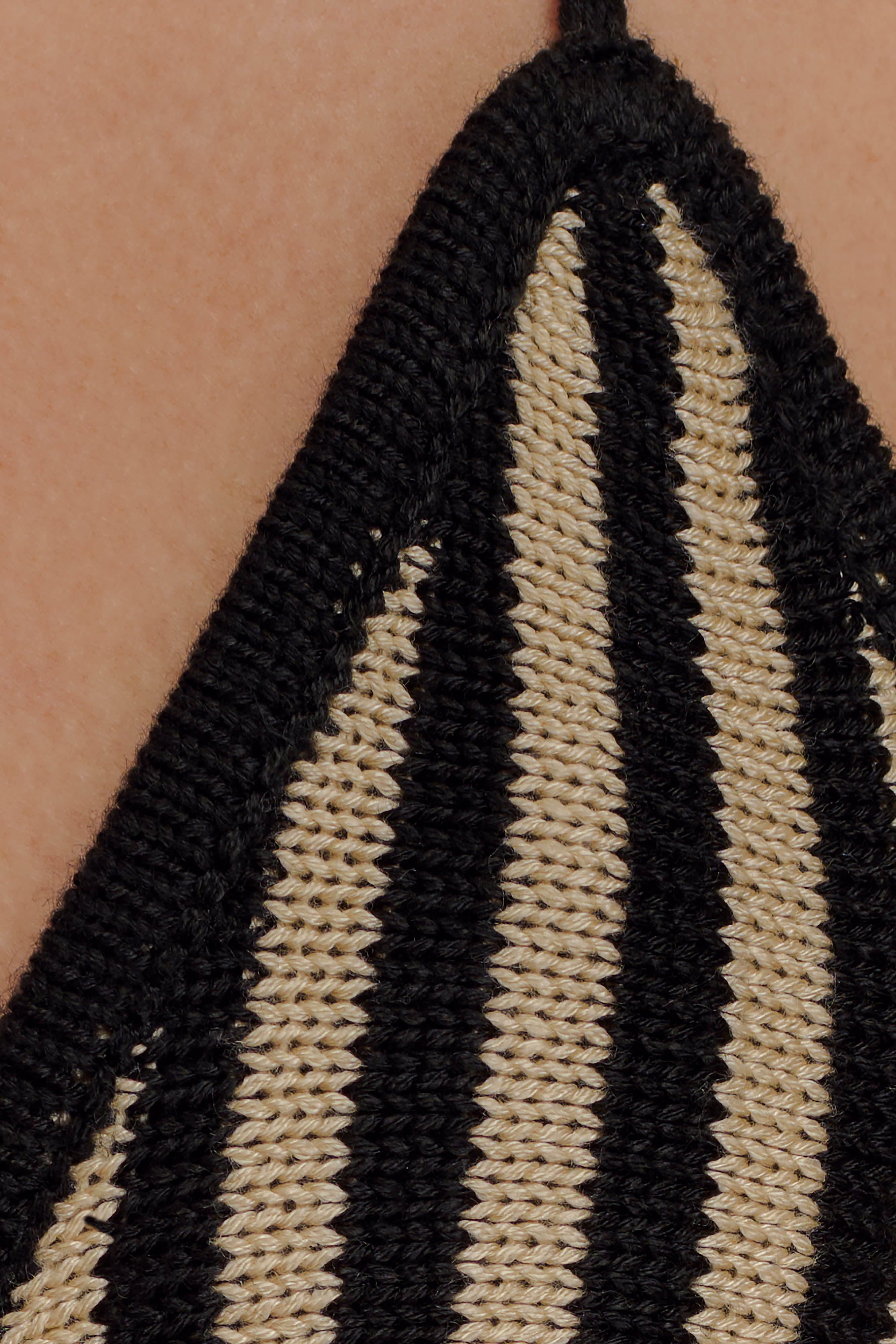 Corrie Crochet Tie Up Bikini Top - Black And Neutral Stripe、mySite、solidvoid