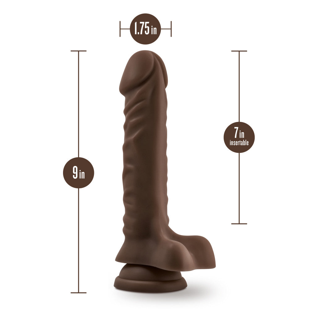 Dr. Skin Plus By Blush® | Realistic Chocolate 9-Inch Long Soft Yet Erect & Posable Dildo With Balls & Suction Cup Base、mySite、bottomscart