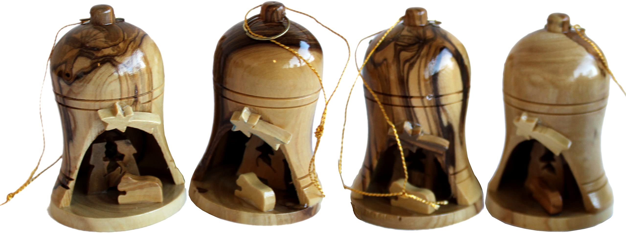 Holy Land Market Four Olive Wood Ornaments - Large Bells - Christmas Tree Ornaments from The Holy Land ( 2.75 Inches)、mySite、topwebapps