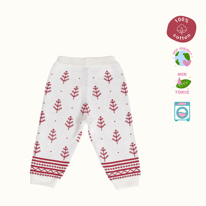 Cotton Jacquard Sweater & Lower Set | Penguine Printed | Navy Blue & Pink | Set of 2、mySite、camillekostekn