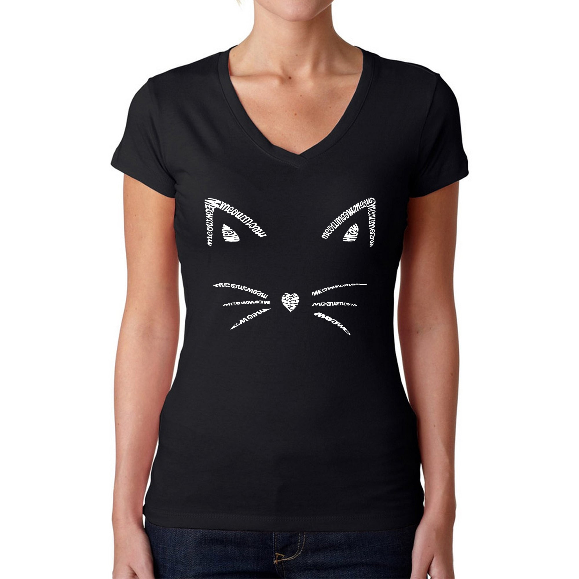 Whiskers - Women's Word Art V-Neck T-Shirt、mySite、camillekostekn