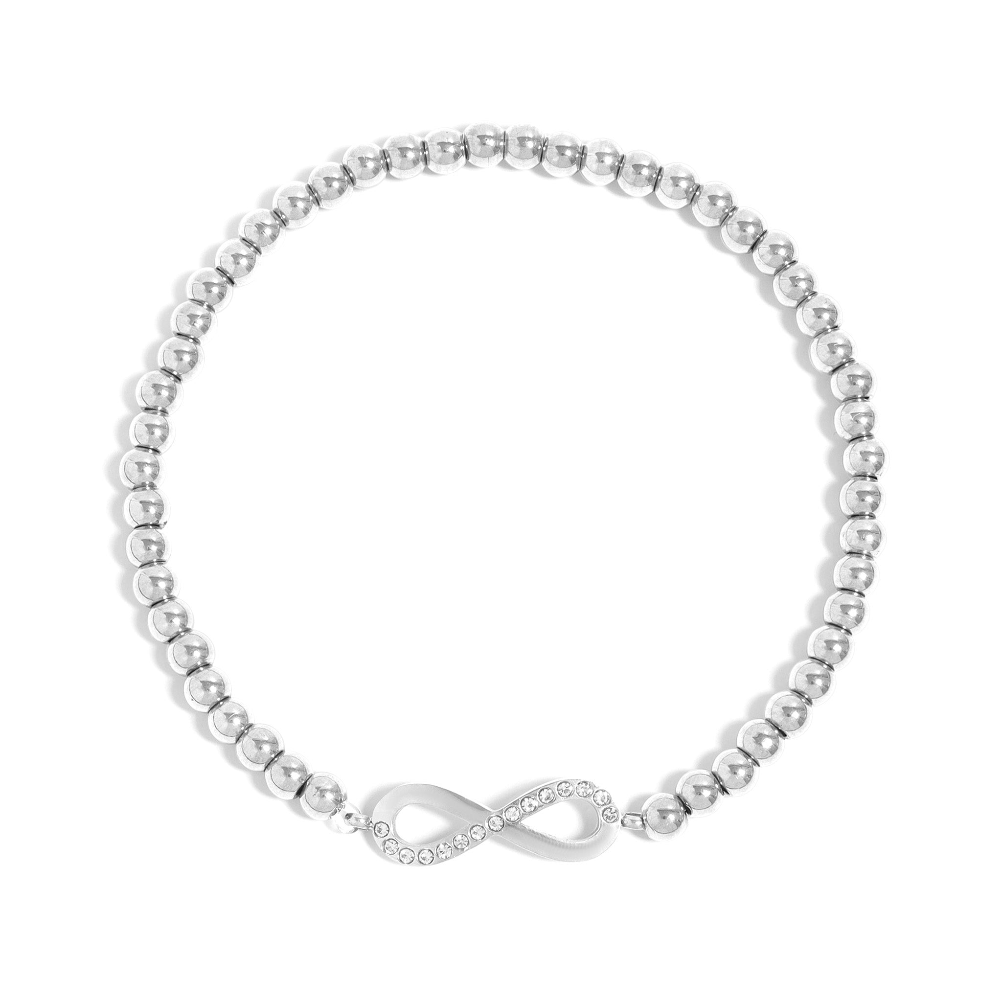 18K Gold PVD Stainless Steel Stone Infinity Sign Metal Beaded Stretch Bracelet / BRJ1017、mySite、dreamappss