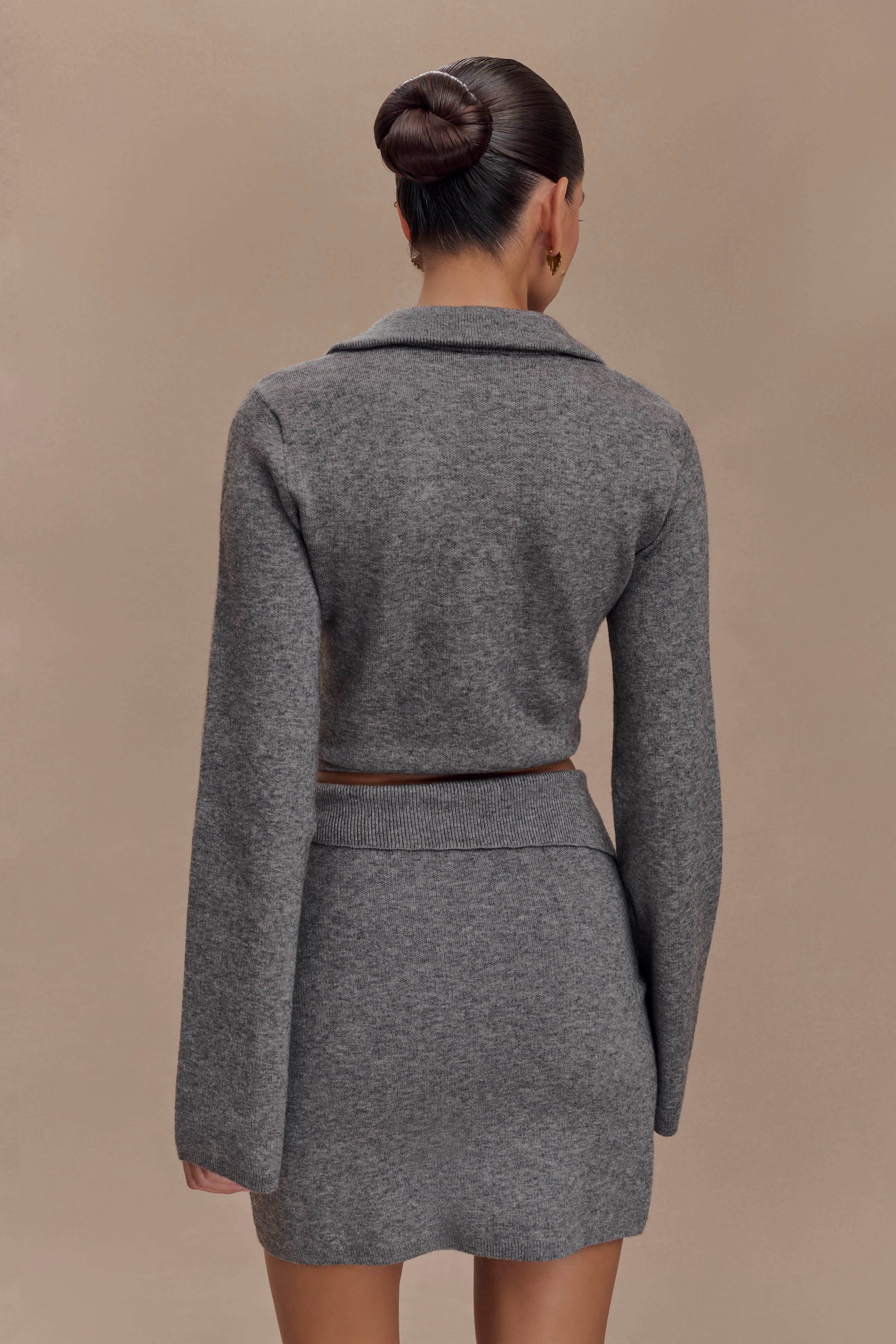 Annabelle Knit Curved Hem Cardigan - Charcoal、mySite、solidvoid