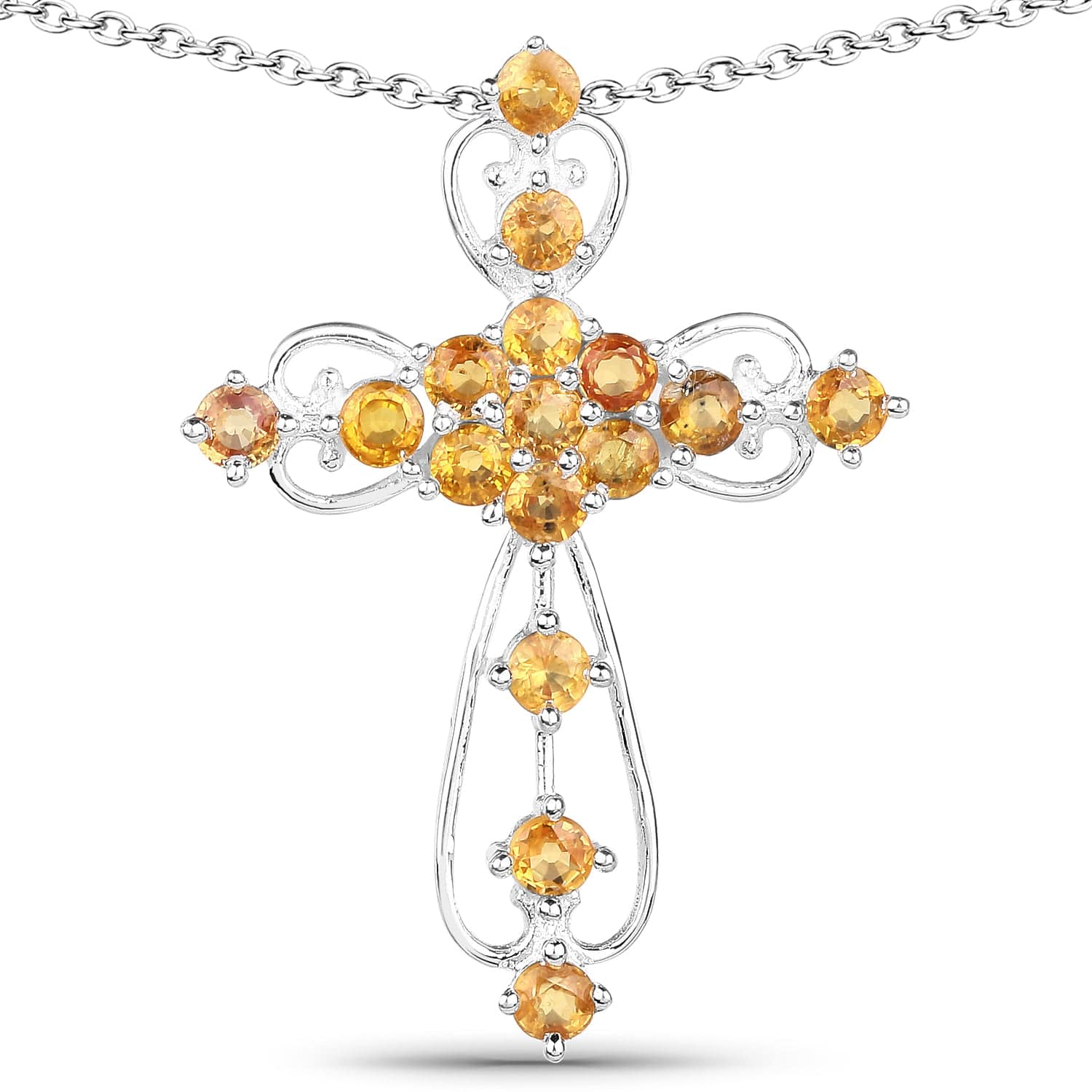 Genuine Yellow Sapphire Elegant Scrollwork Cross Symbol of Christian Faith、mySite、g9winljtr