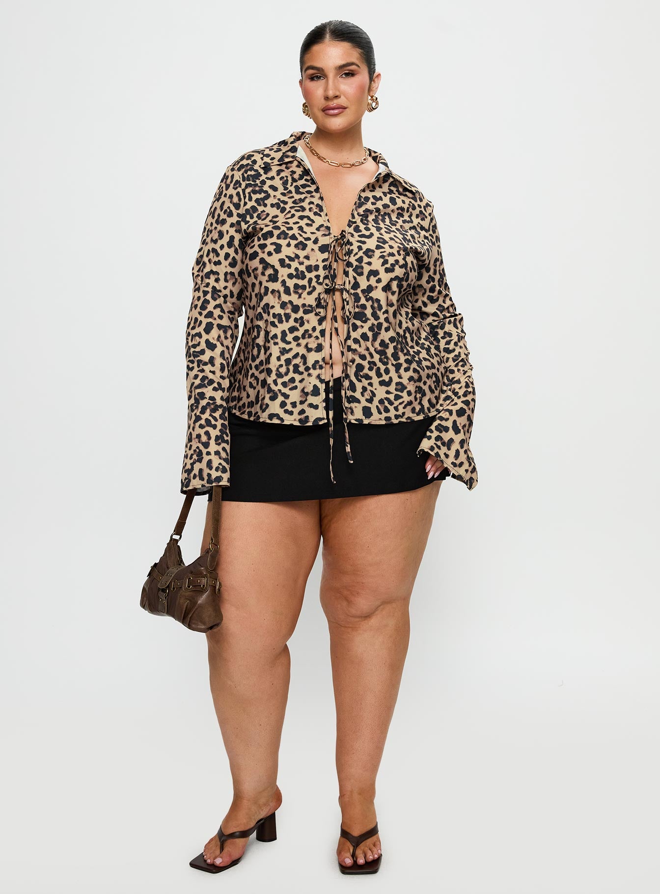Toriah Long Sleeve Tie Up Top Leopard Curve、mySite、solidvoid