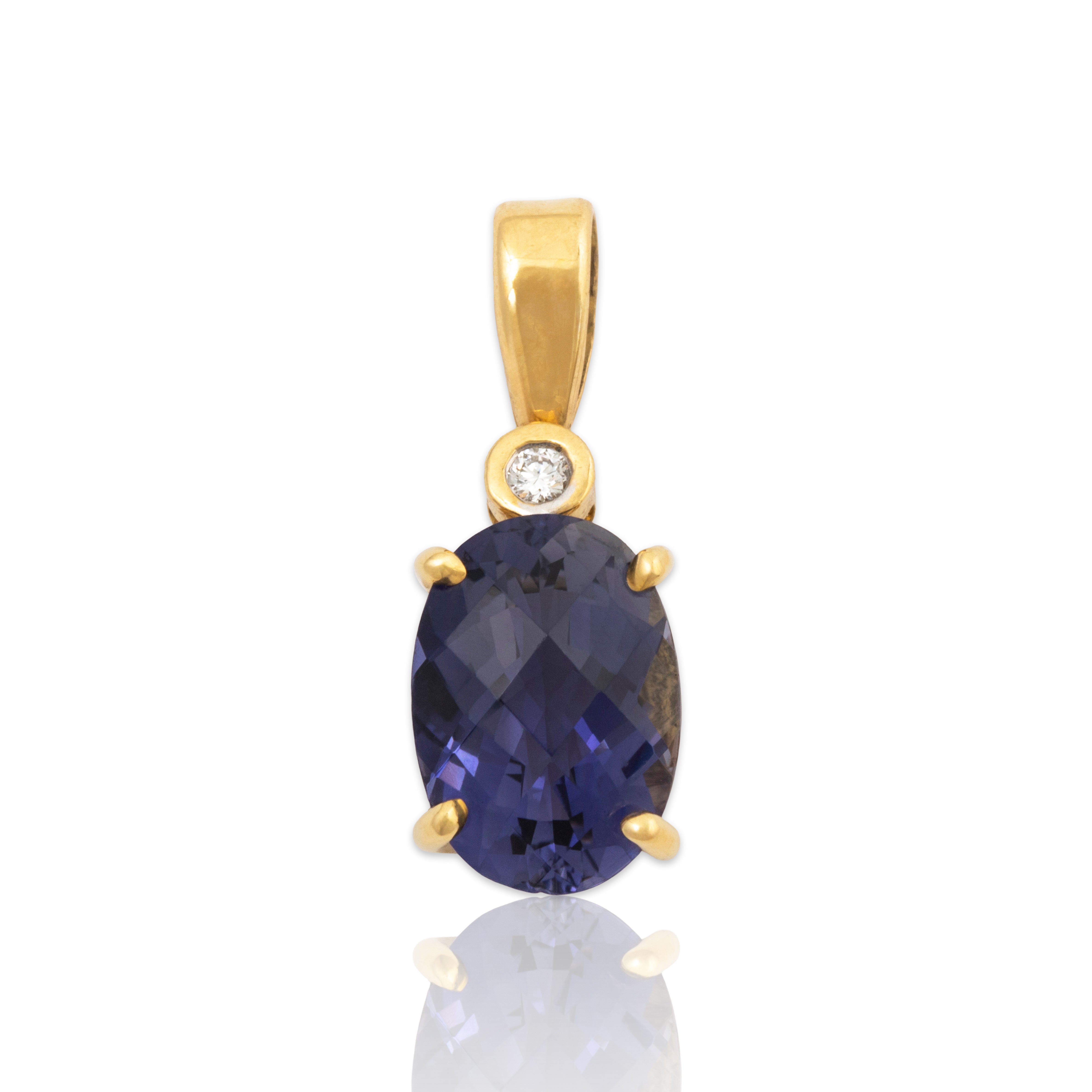 Vintage 18k Yellow Gold 1.7ct Iolite Diamond Chic Checkerboard Pendant、mySite、hinf8tx79