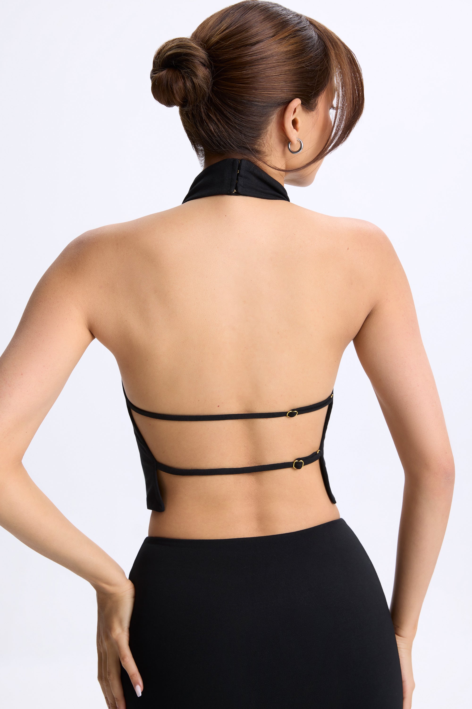 Cowl-Neck Open-Back Top in Black、mySite、solidvoid