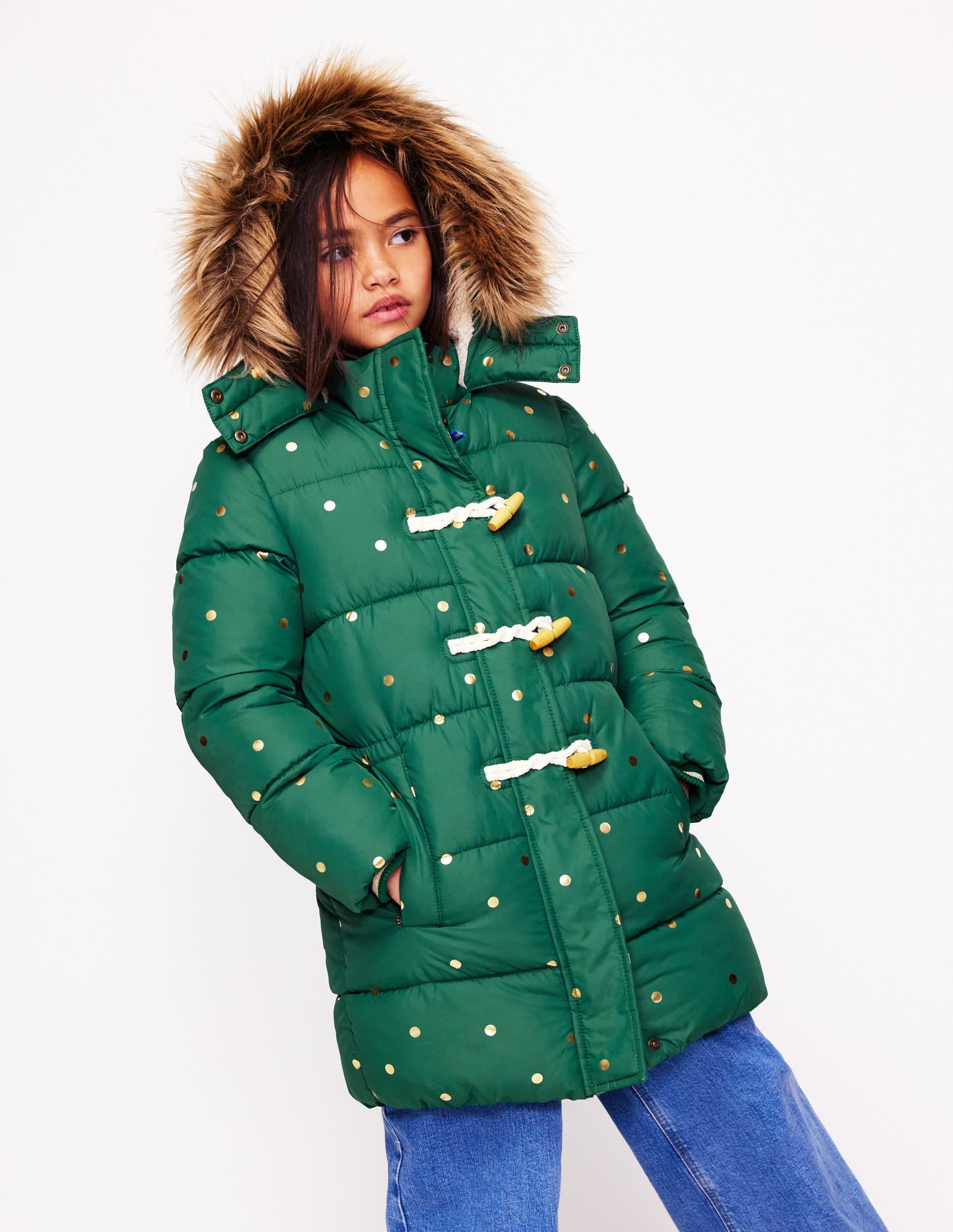  Longline Padded Coat-Jewel Green Gold Foil Confetti、mySite、ashleygrahame