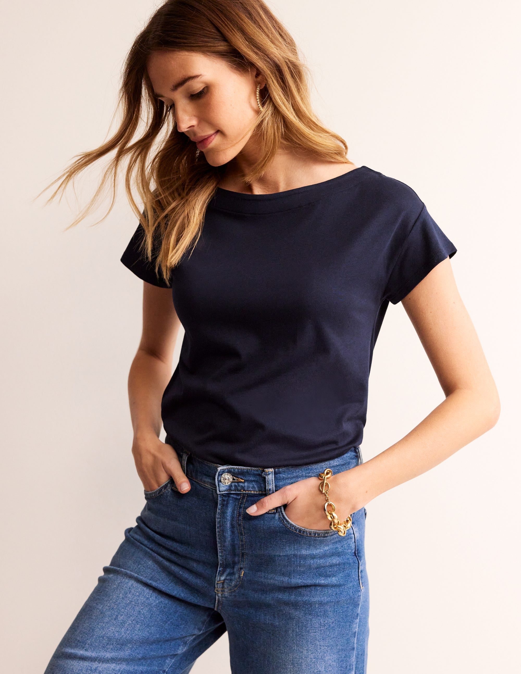  Supersoft Boat Neck T-Shirt-Navy、mySite、ashleygrahame