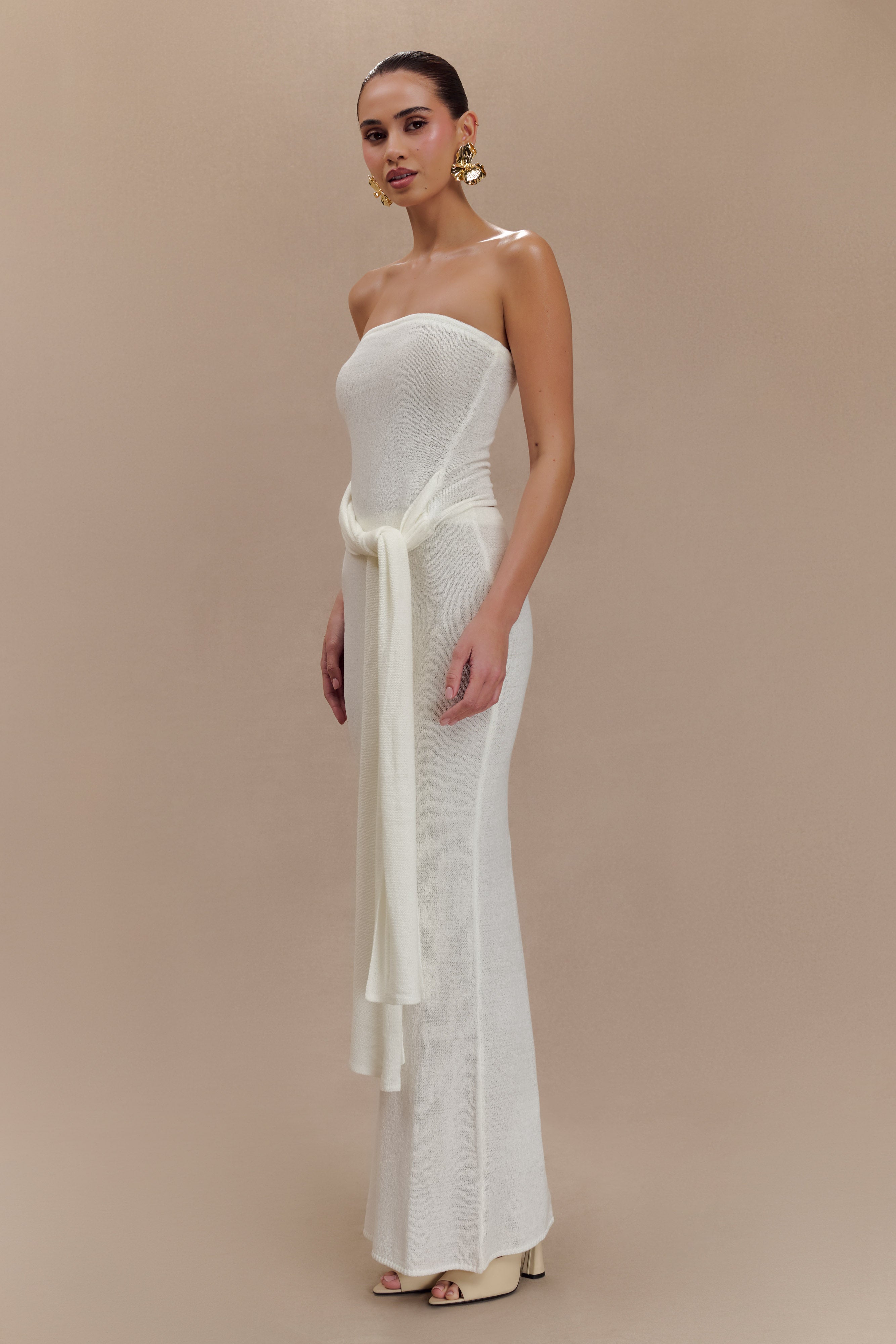 Phoebe Strapless Tie Knit Top - Ivory、mySite、solidvoid