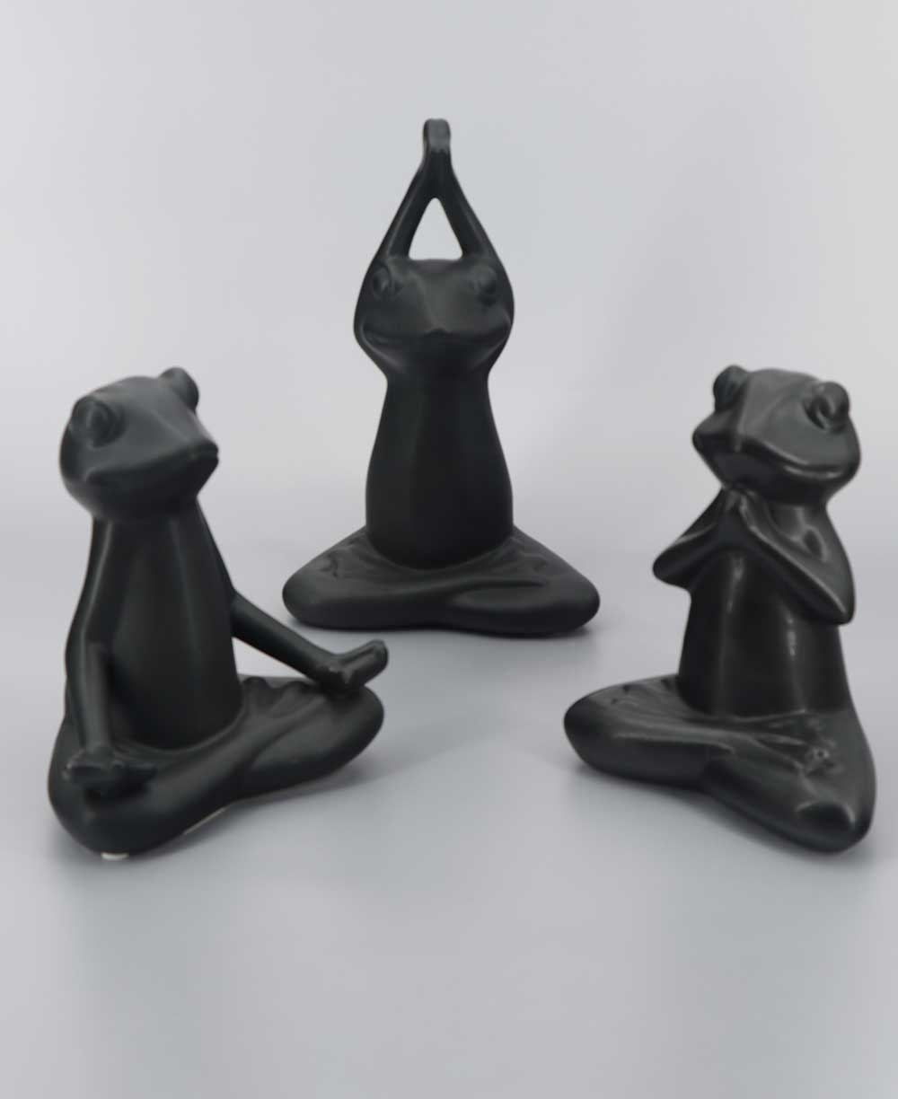 Set of 3 Yoga Frog Black Ceramic Statues、mySite、topwebapps