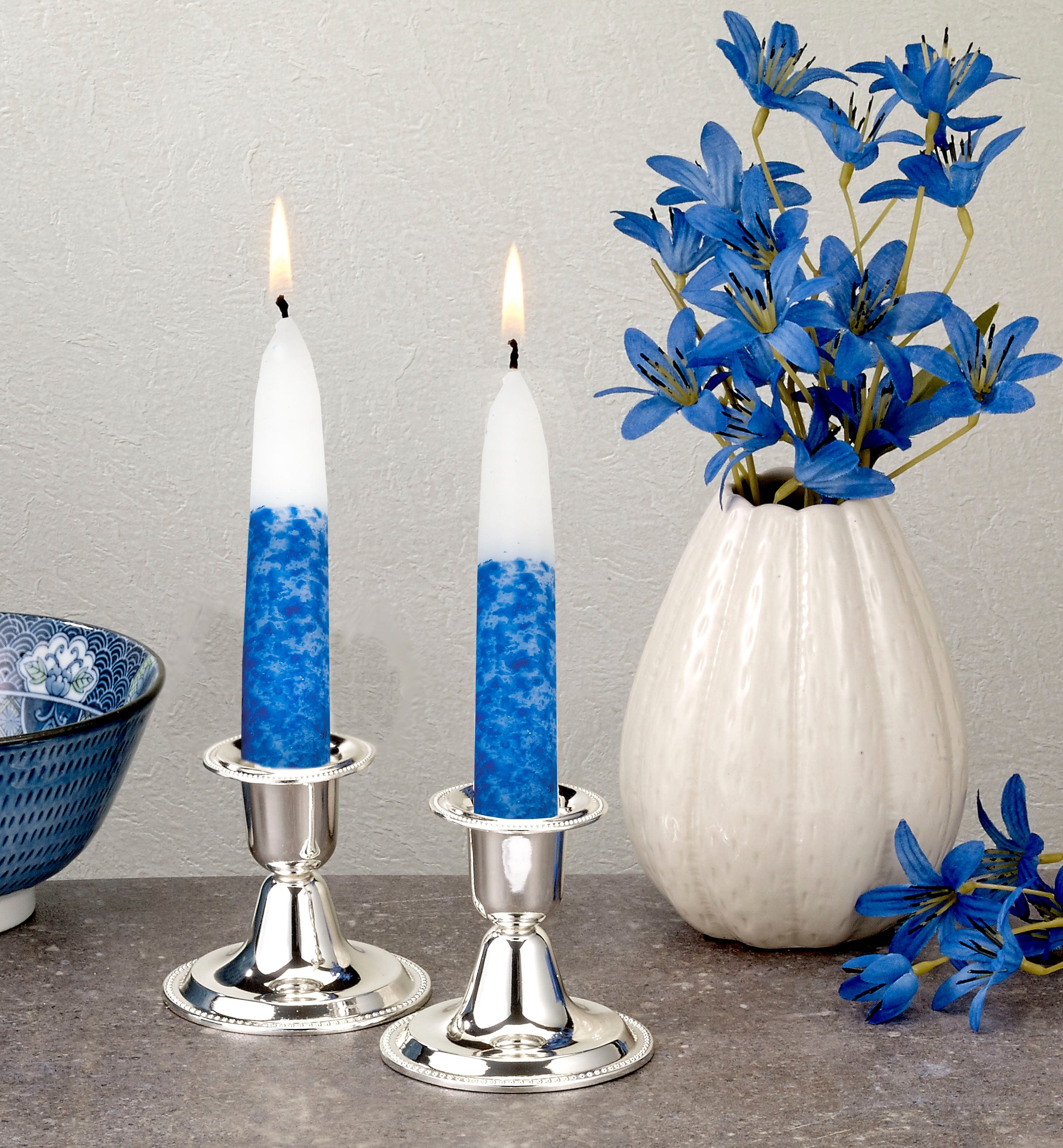 Hand-Decorated Blue and White Shabbat Candles | Set of 12、mySite、topwebapps