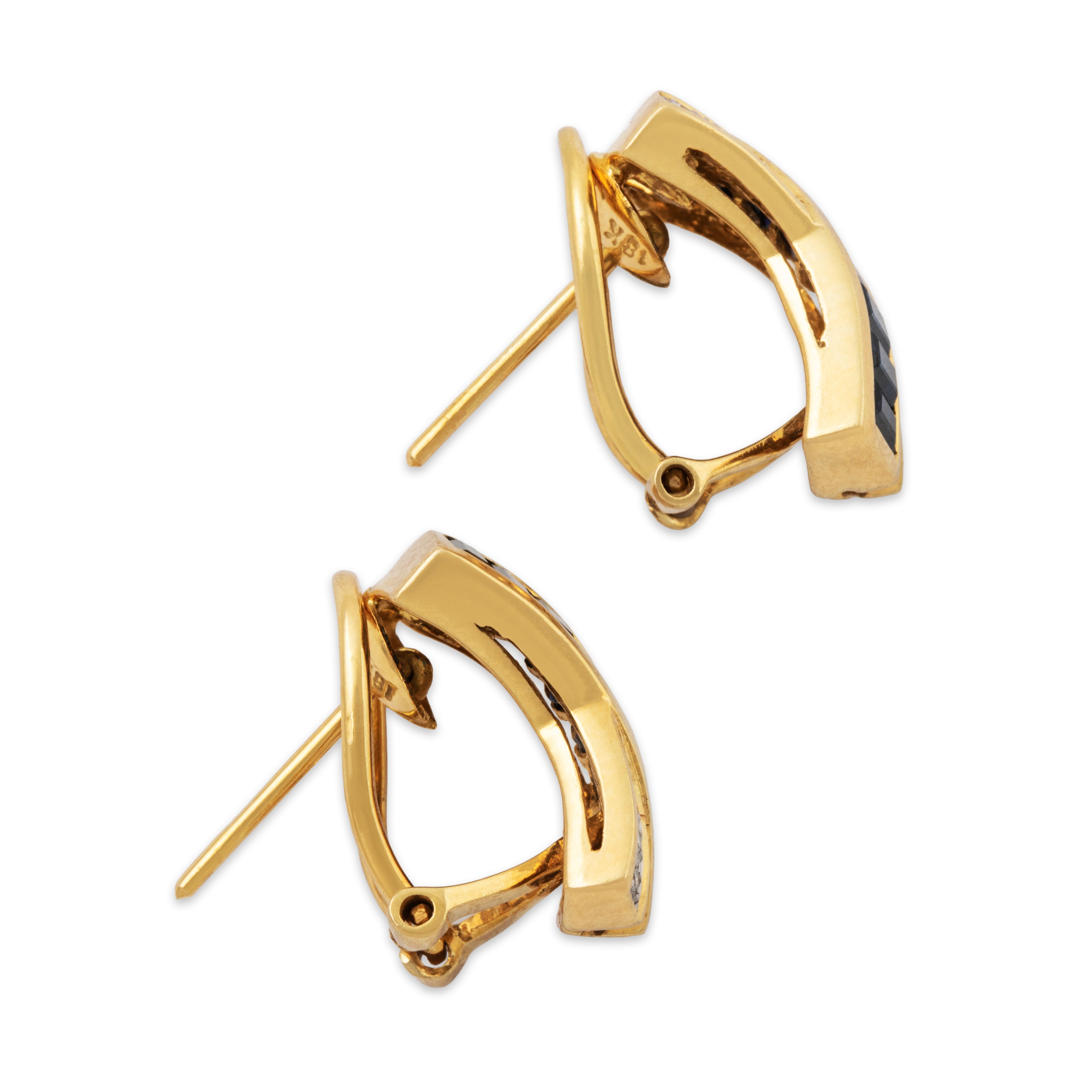 Vintage 18k Yellow Gold 2.24cttw Blue Sapphire Diamond Chic Criss-Cross Earrings、mySite、hinf8tx79