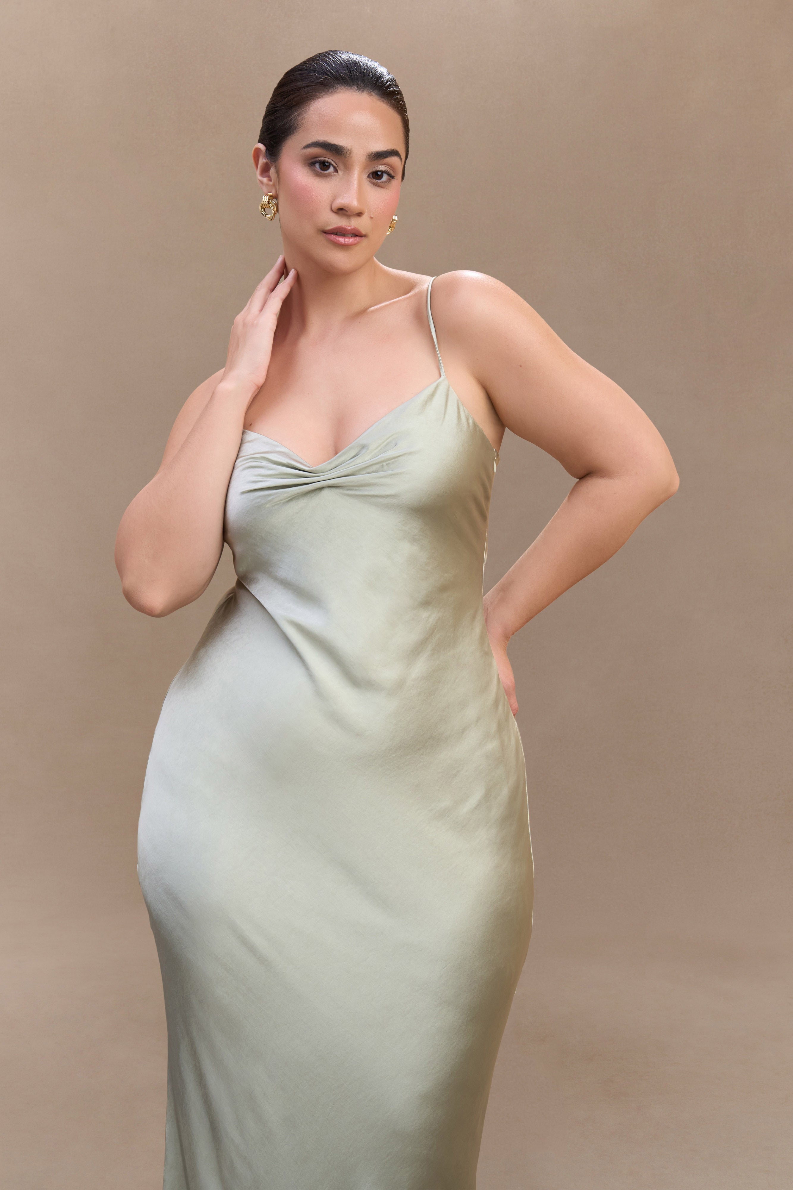 Lilly Sweetheart Satin Maxi Dress - Sage、mySite、solidvoid