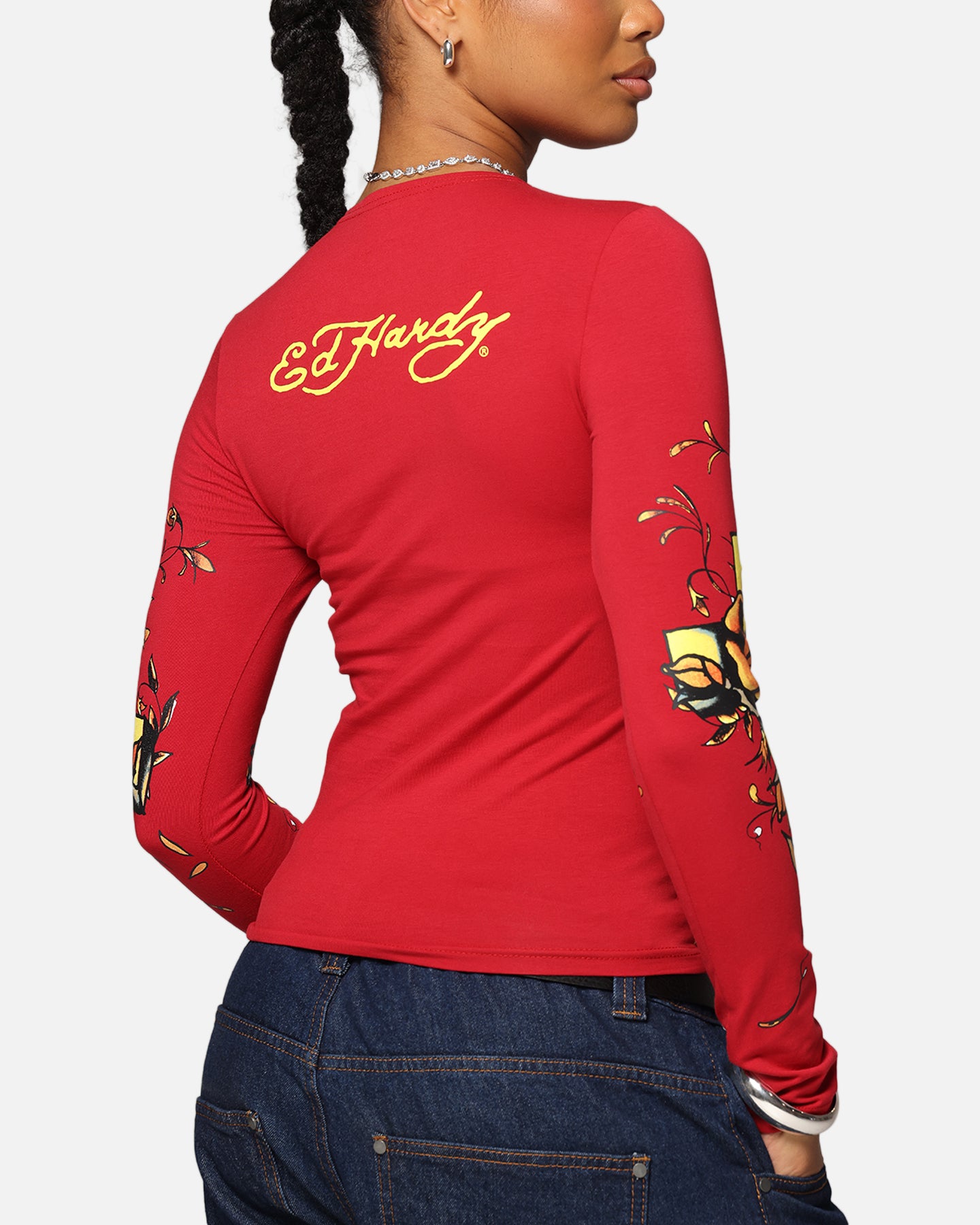 Ed Hardy Women's Divine Long Sleeve T-Shirt Red、mySite、zt4zffjzw