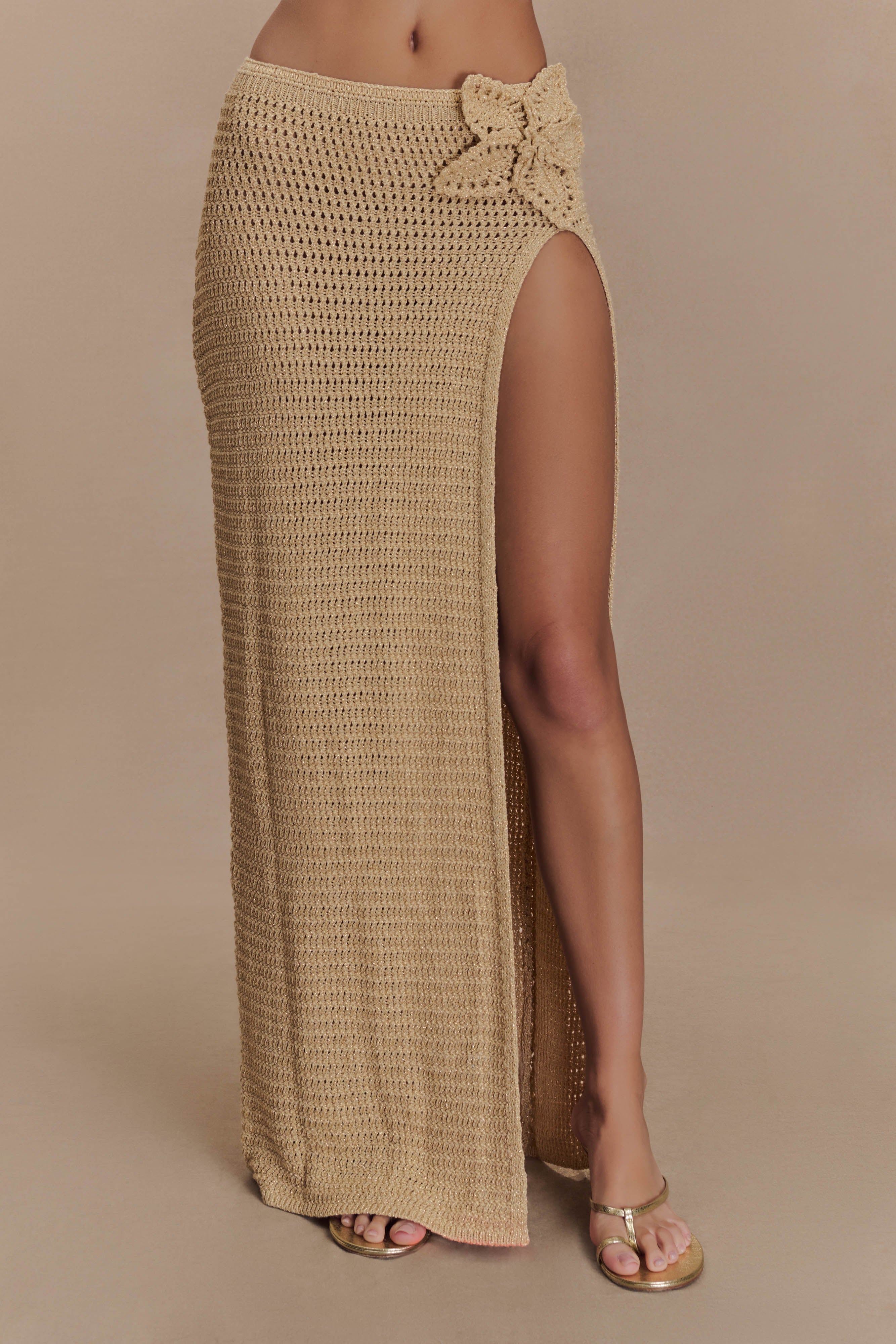 Abigail Floral Crochet Maxi Skirt - Gold、mySite、solidvoid