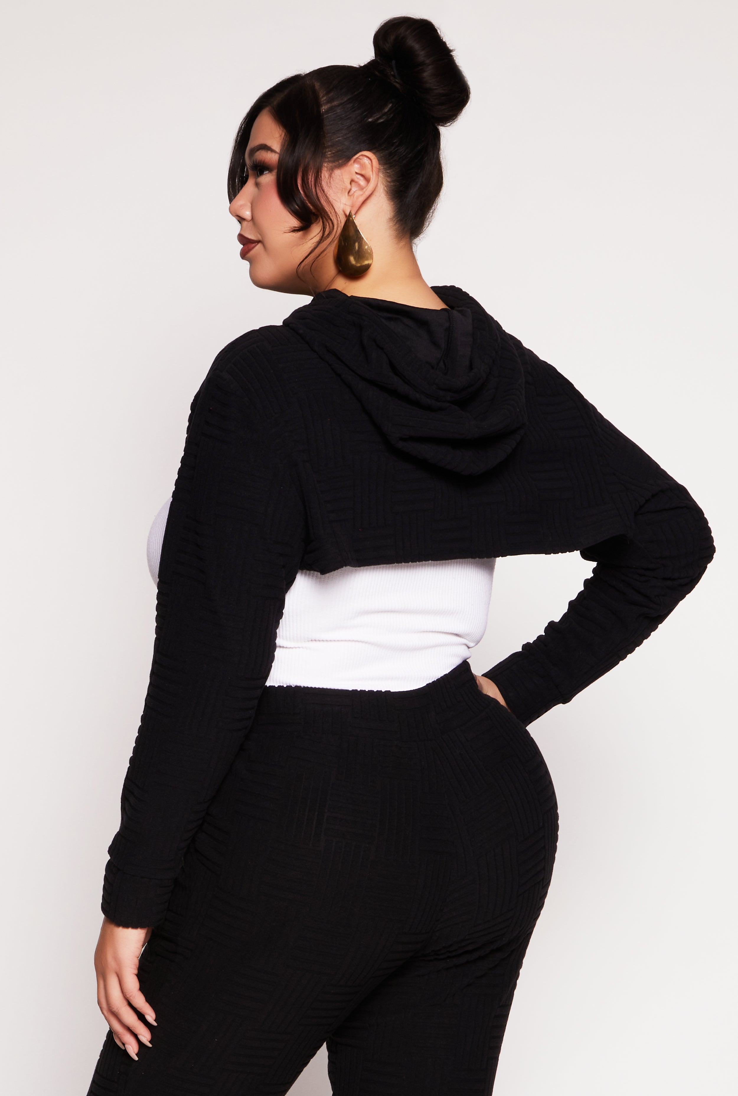 Plus Size Geometric Patterned Shrug Sweatshirt、mySite、camillekostekn