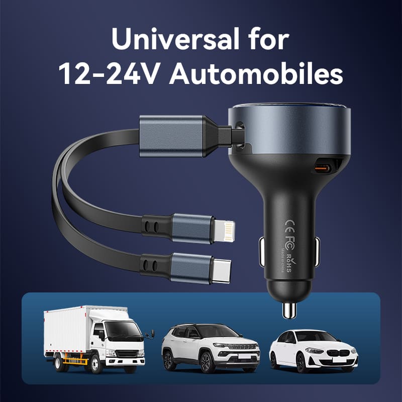 Vention Car Charger with Built-In Cable、mySite、fannypackpong
