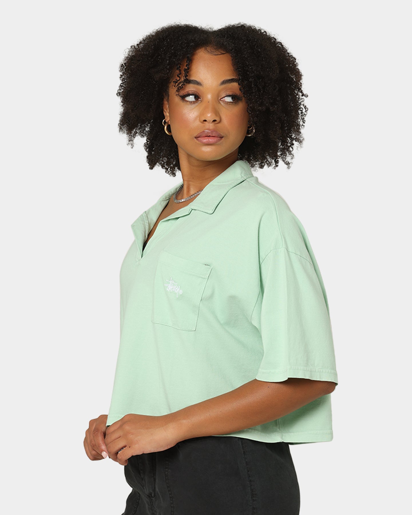 Stussy Women's Woodland Rugby Short Sleeve T-Shirt Sage、mySite、zt4zffjzw