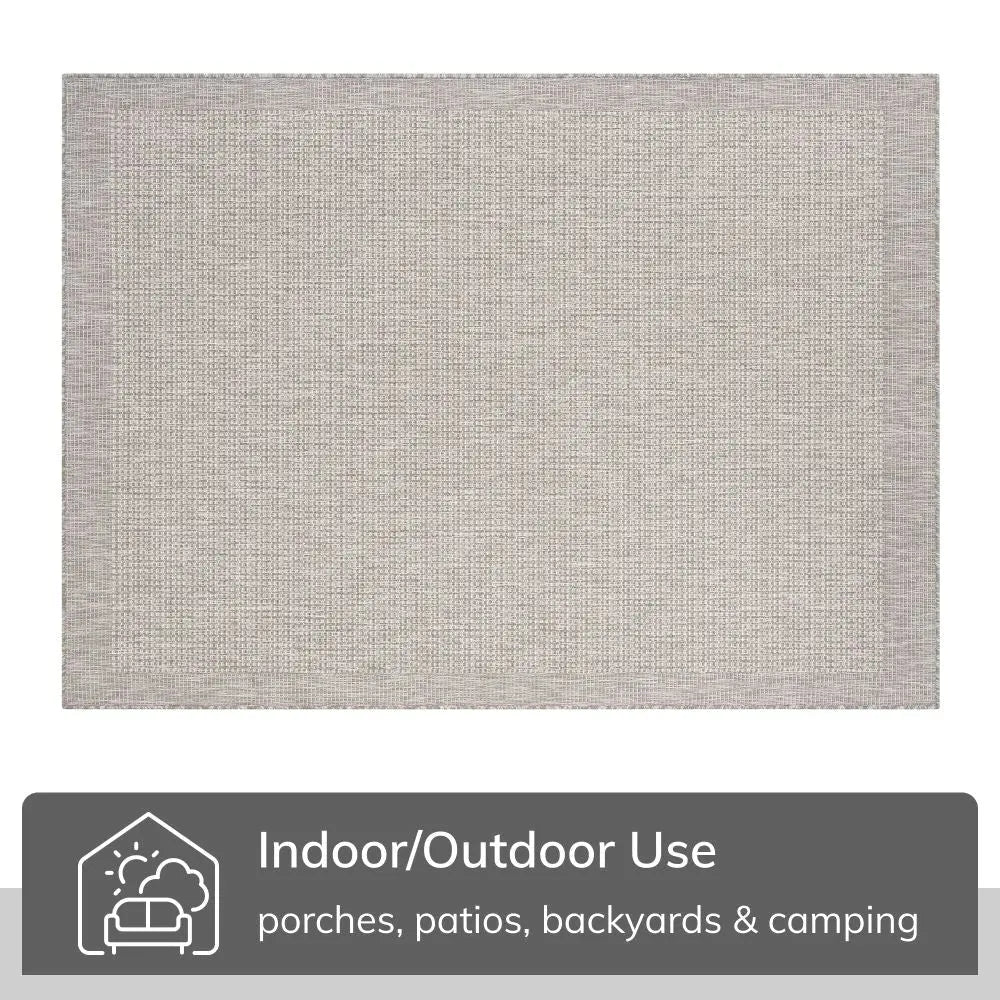 Odin Solid & Striped Border Indoor Outdoor Grey Ivory Flatweave Rug、mySite、gigharbornorthrealestate