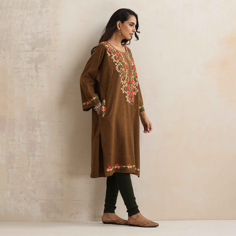 Woolen Kurta For Women | Kashmiri Embroidered | Brown、mySite、camillekostekn
