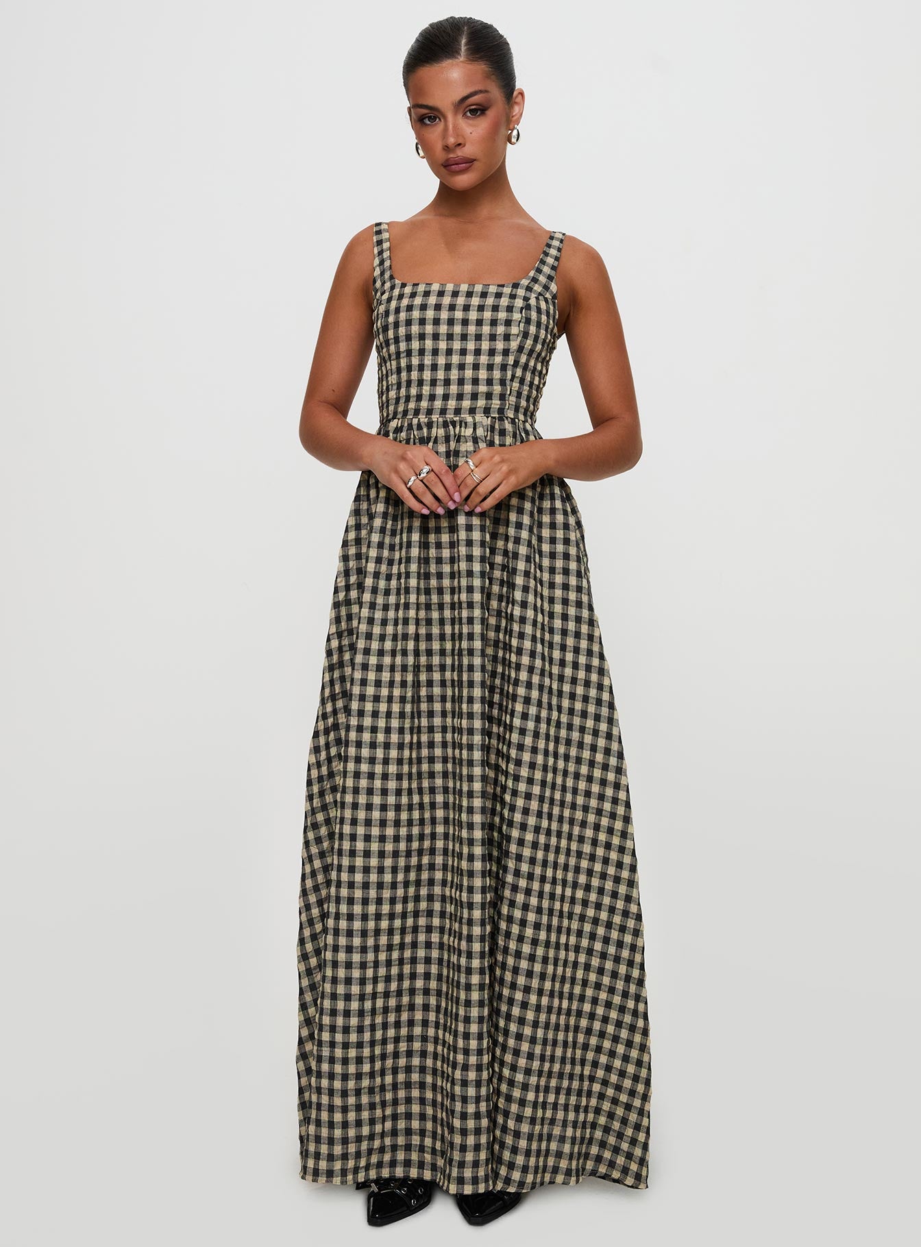 Cartmel Check Maxi Dress Black / Cream Petite、mySite、solidvoid