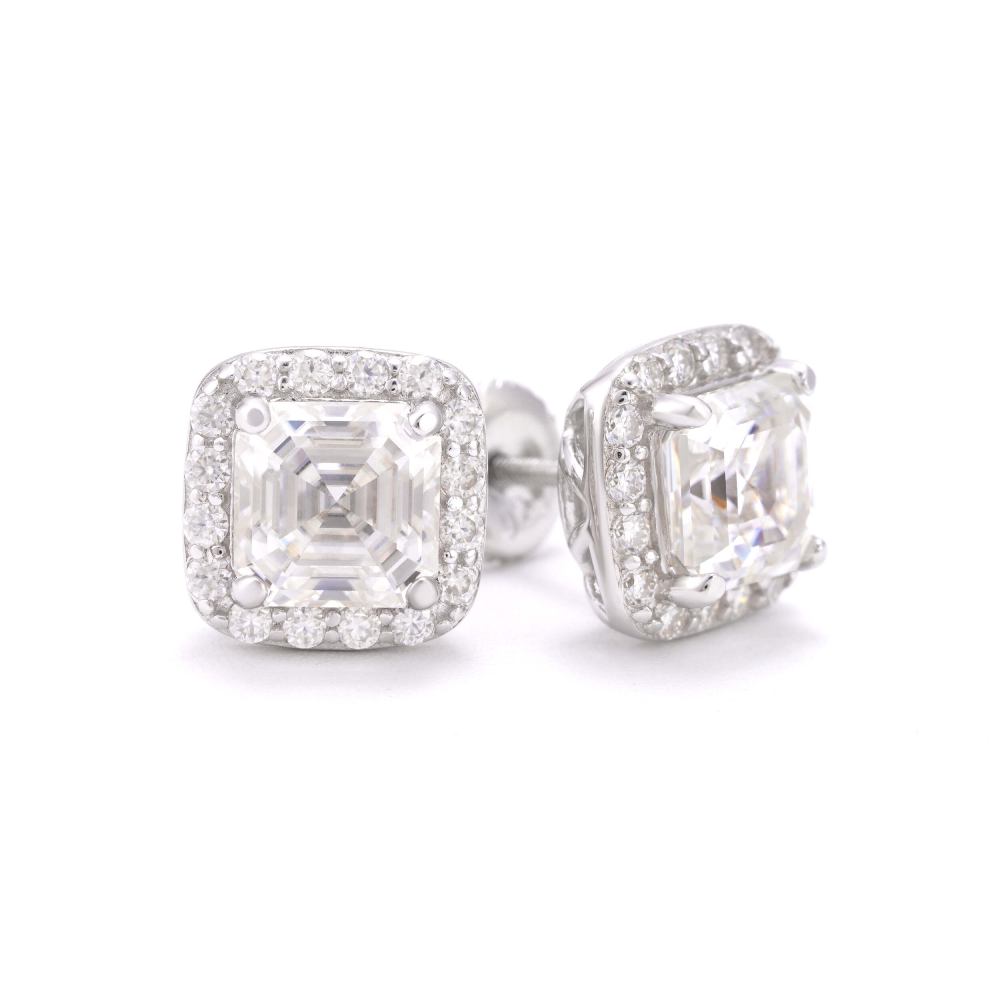 10MM Halo Baguette Moissanite Earrings 14K Gold、mySite、hinf8tx79
