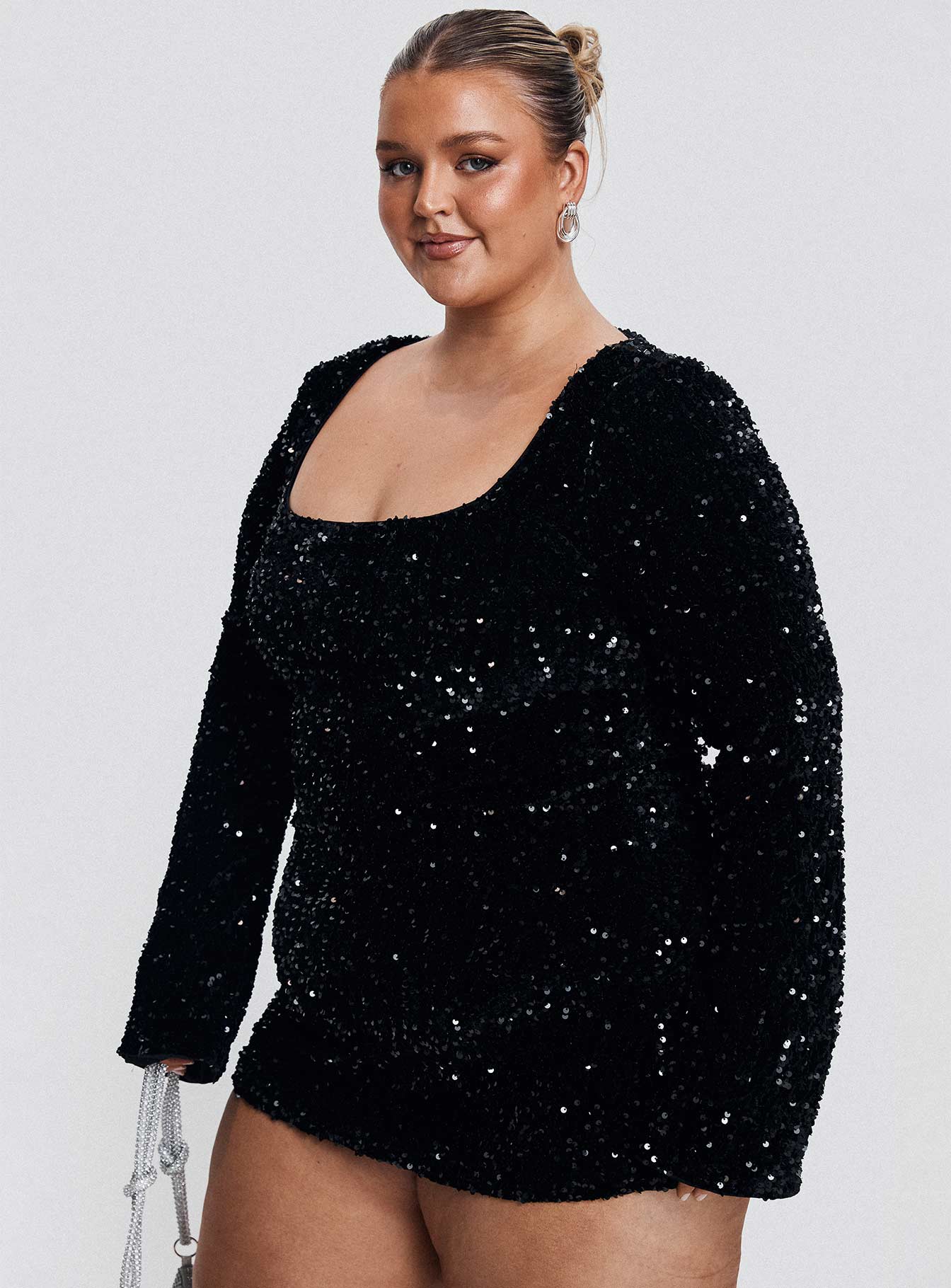 Vinelle Long Sleeve Mini Dress Black Curve、mySite、solidvoid