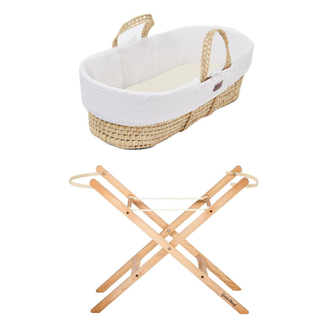  The Little Green Sheep Organic Wheat Knit Moses Basket + Mattress - White、mySite、merchandisen